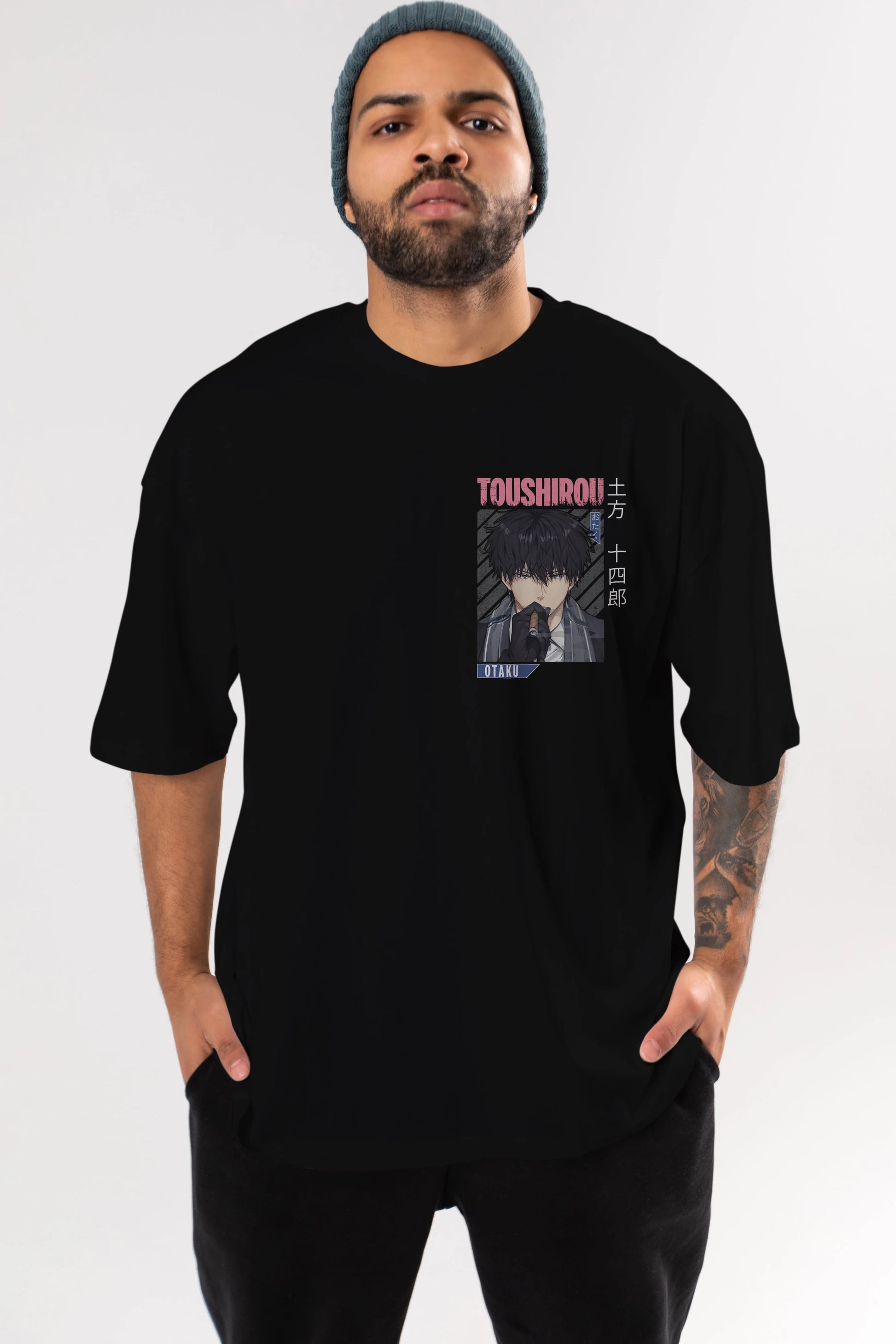 Toushirou Hijikata 2 Ön Sol Baskılı Oversize t-shirt Erkek Kadın Unisex %100 Pamuk Bisiklet Yaka tişort
