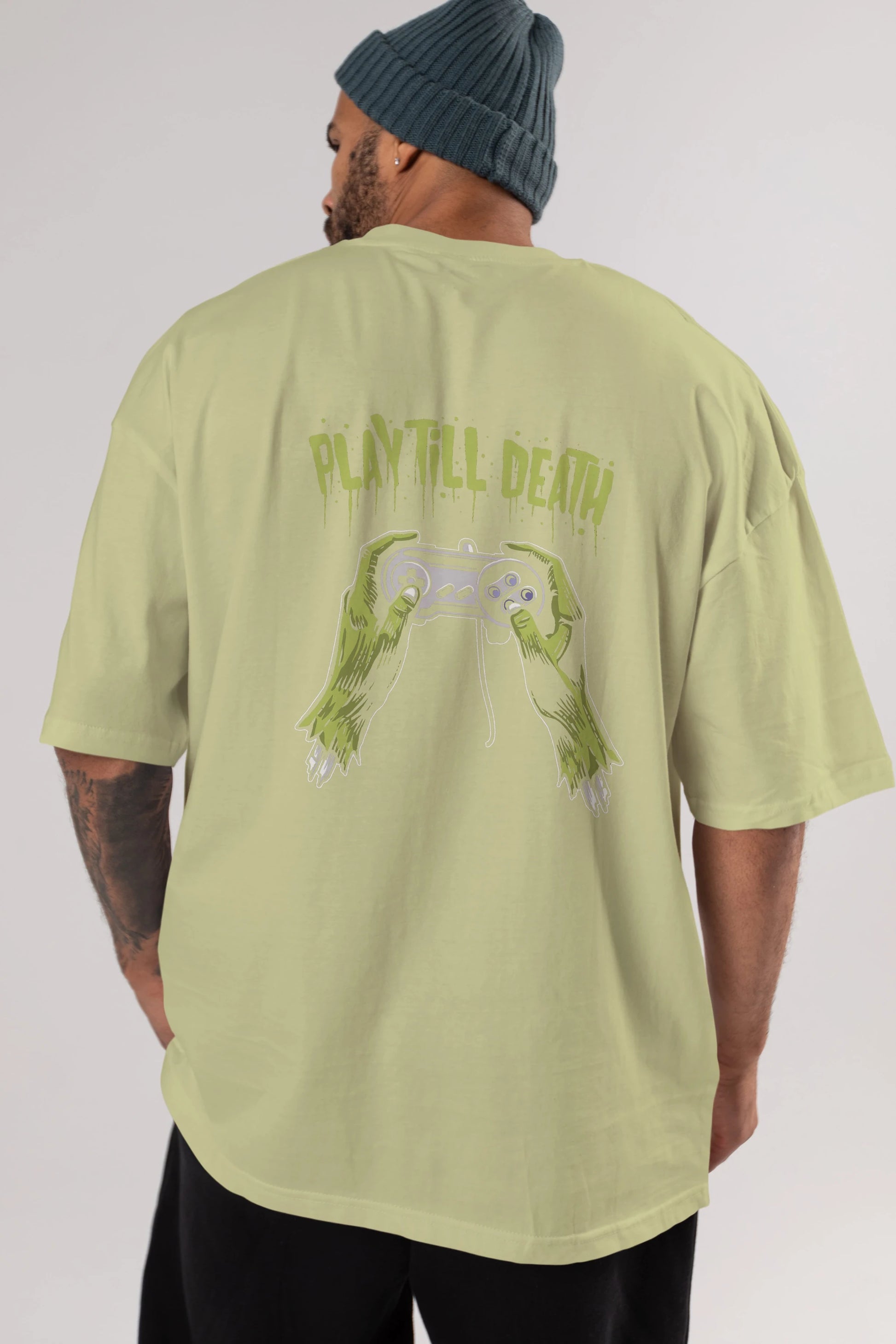 Play Till Death Arka Baskılı Oversize t-shirt Erkek Kadın Unisex %100 Pamuk