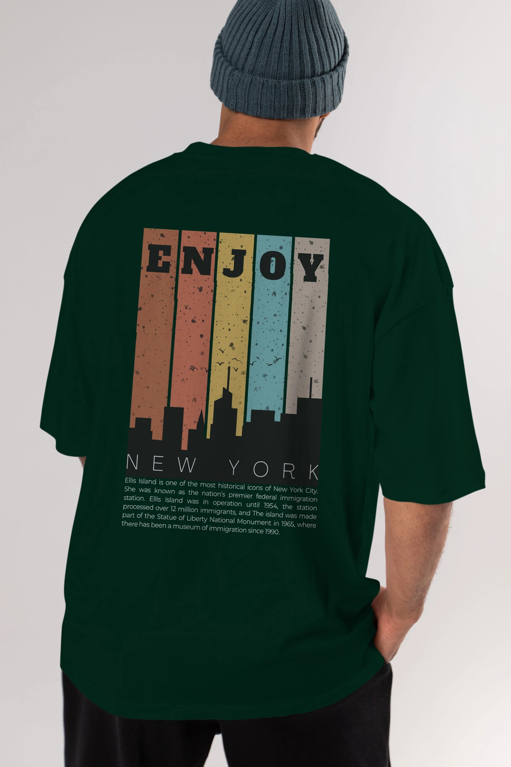 Enjoy New York Yazılı Arka Baskılı Oversize t-shirt Erkek Kadın Unisex