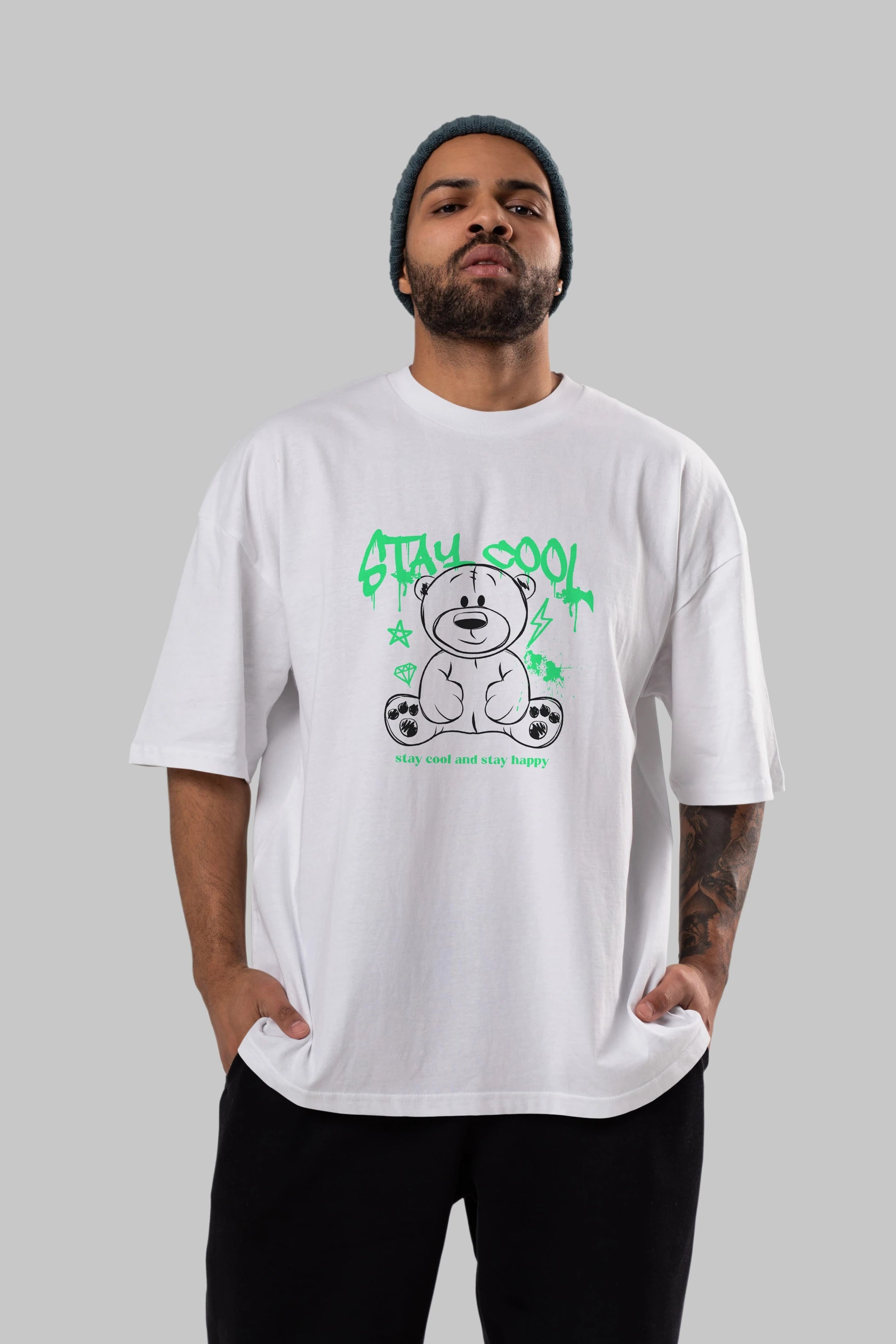 Teddy Bear Stay Cool Ön Baskılı Oversize t-shirt Erkek Kadın Unisex