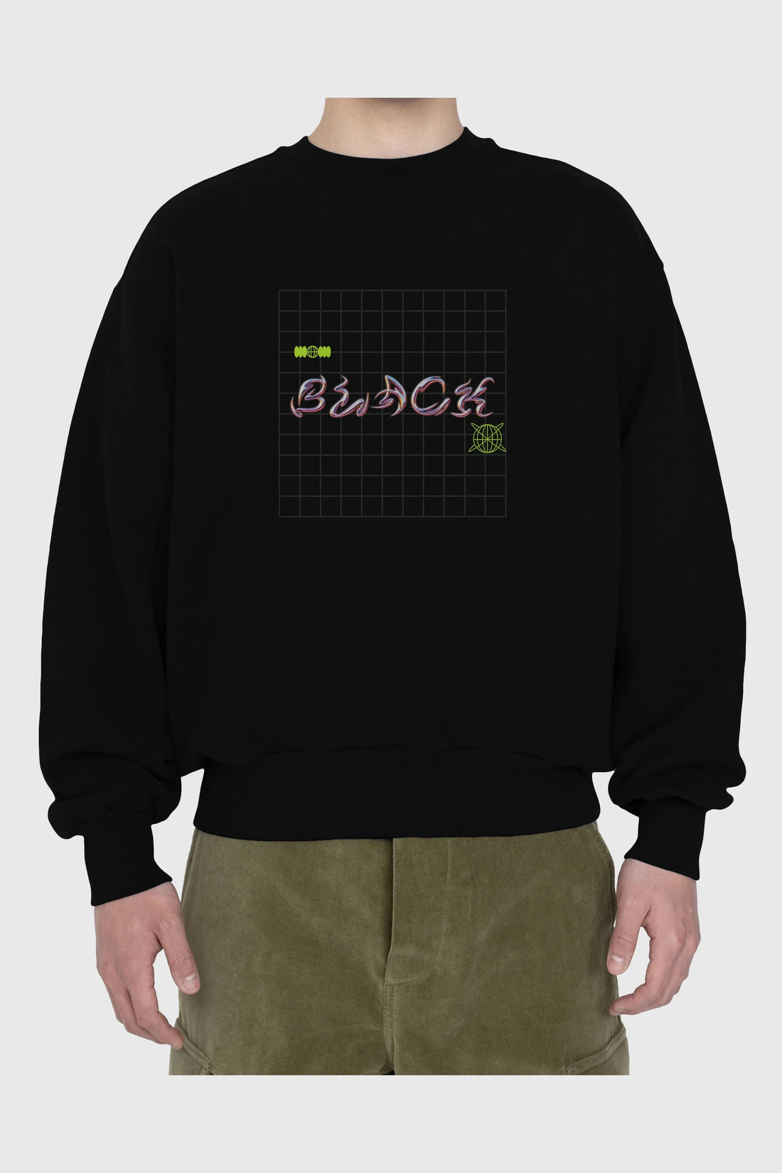Black Yazılı Ön Baskılı Oversize Sweatshirt Erkek Kadın Unisex