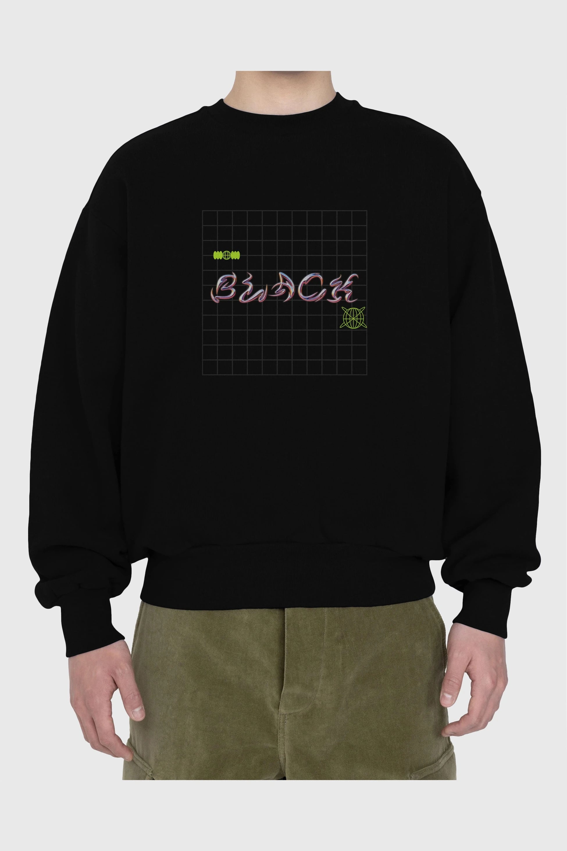 Black Yazılı Ön Baskılı Oversize Sweatshirt Erkek Kadın Unisex