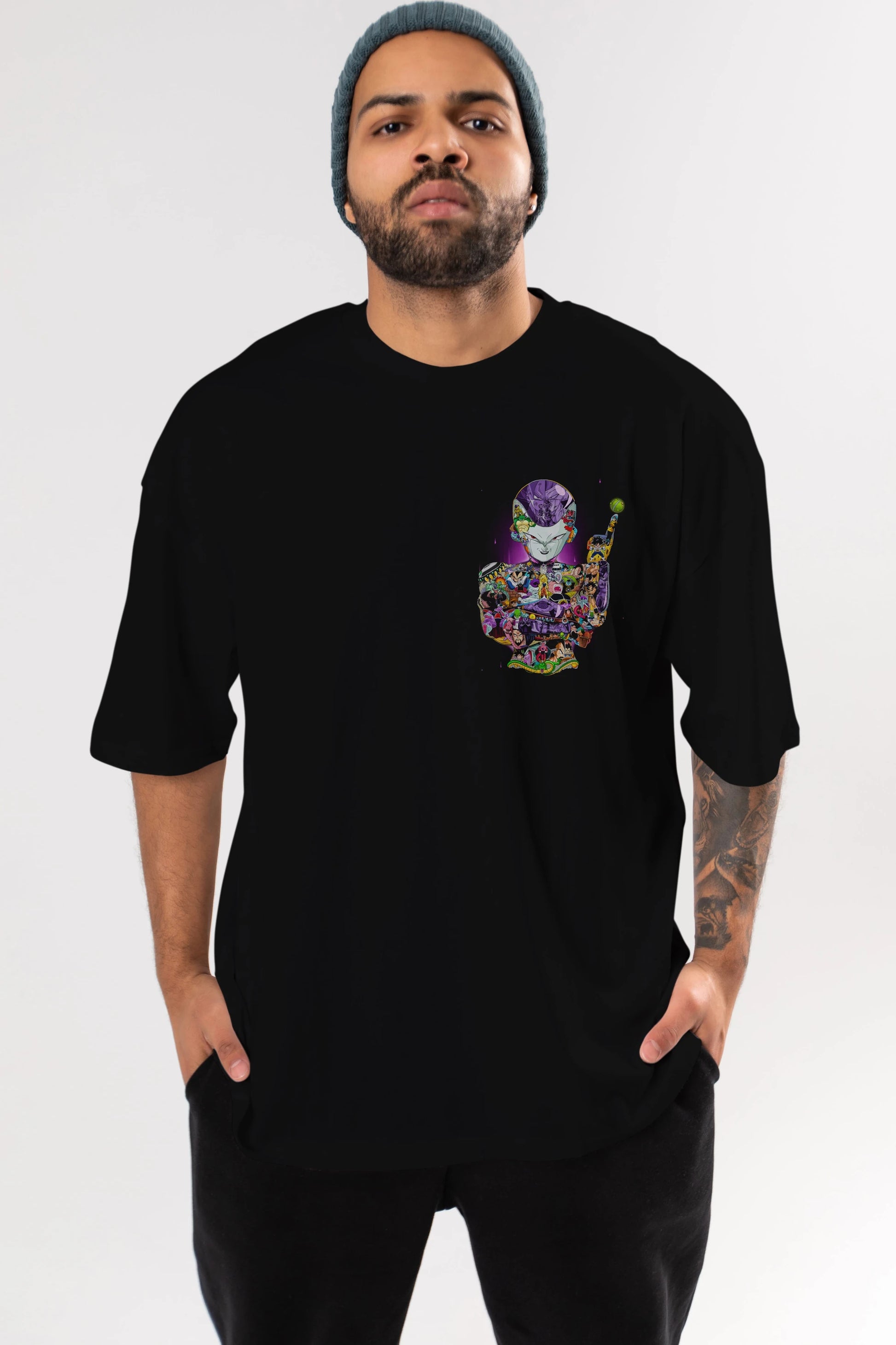 DRAGON BALL ART (4) Ön Sol Baskılı Oversize t-shirt Erkek Kadın Unisex %100 Pamuk Bisiklet Yaka tişort