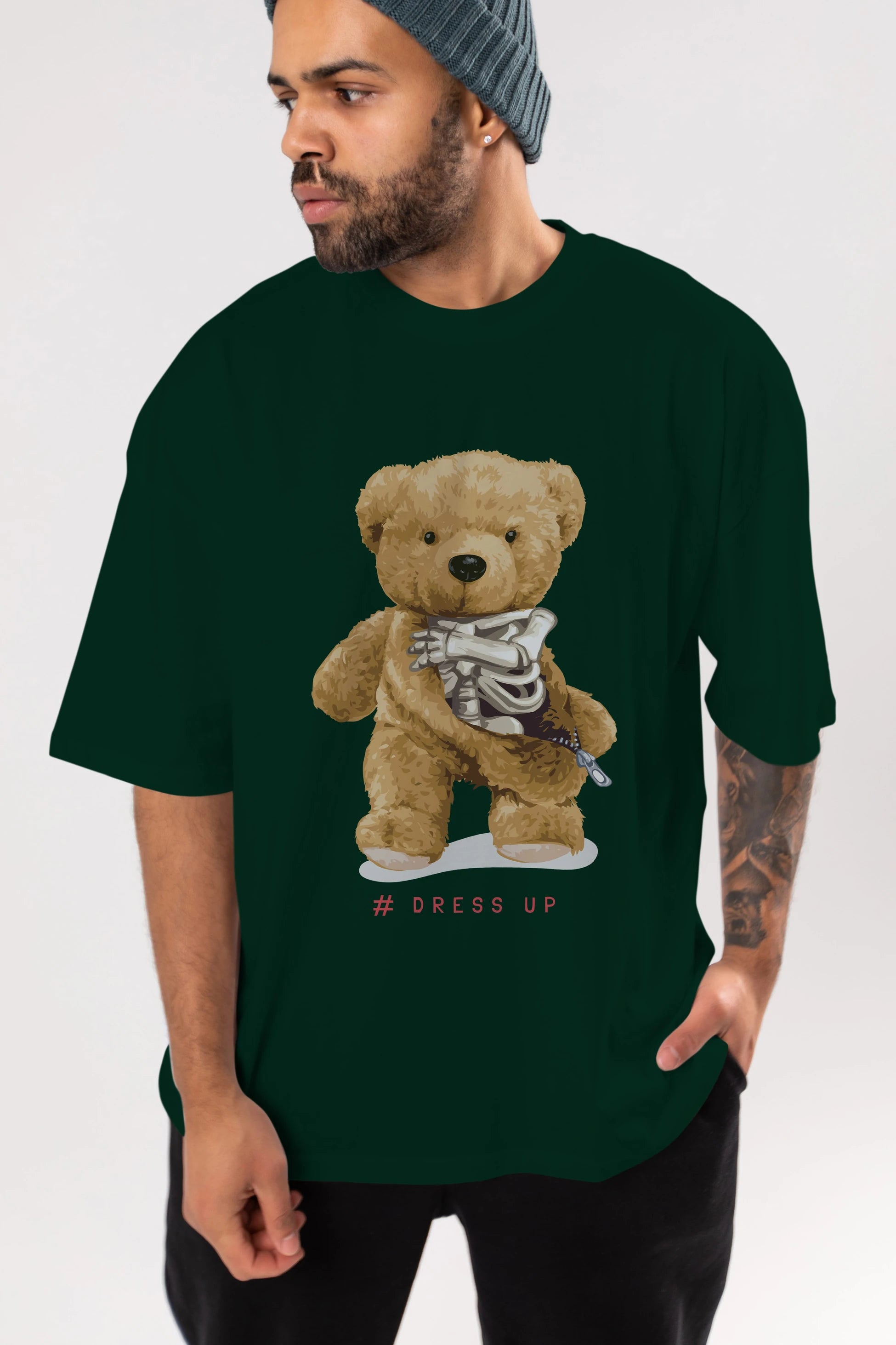 Teddy Bear Dress Up Ön Baskılı Oversize t-shirt Erkek Kadın Unisex %100 Pamuk