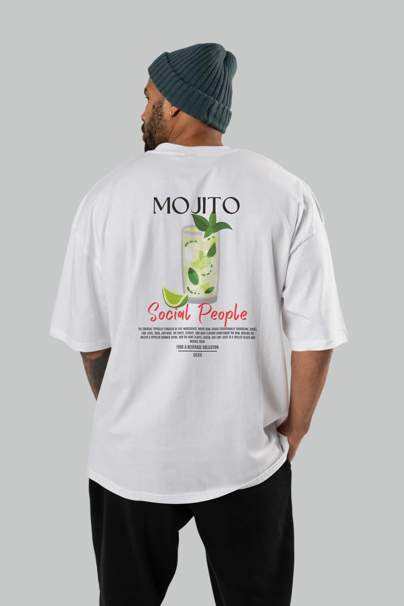 Mojıto Kokteyl Serisi Baskılı Oversize t-shirt Erkek Kadın Unisex %100 Pamuk Bisiklet Yaka tişort