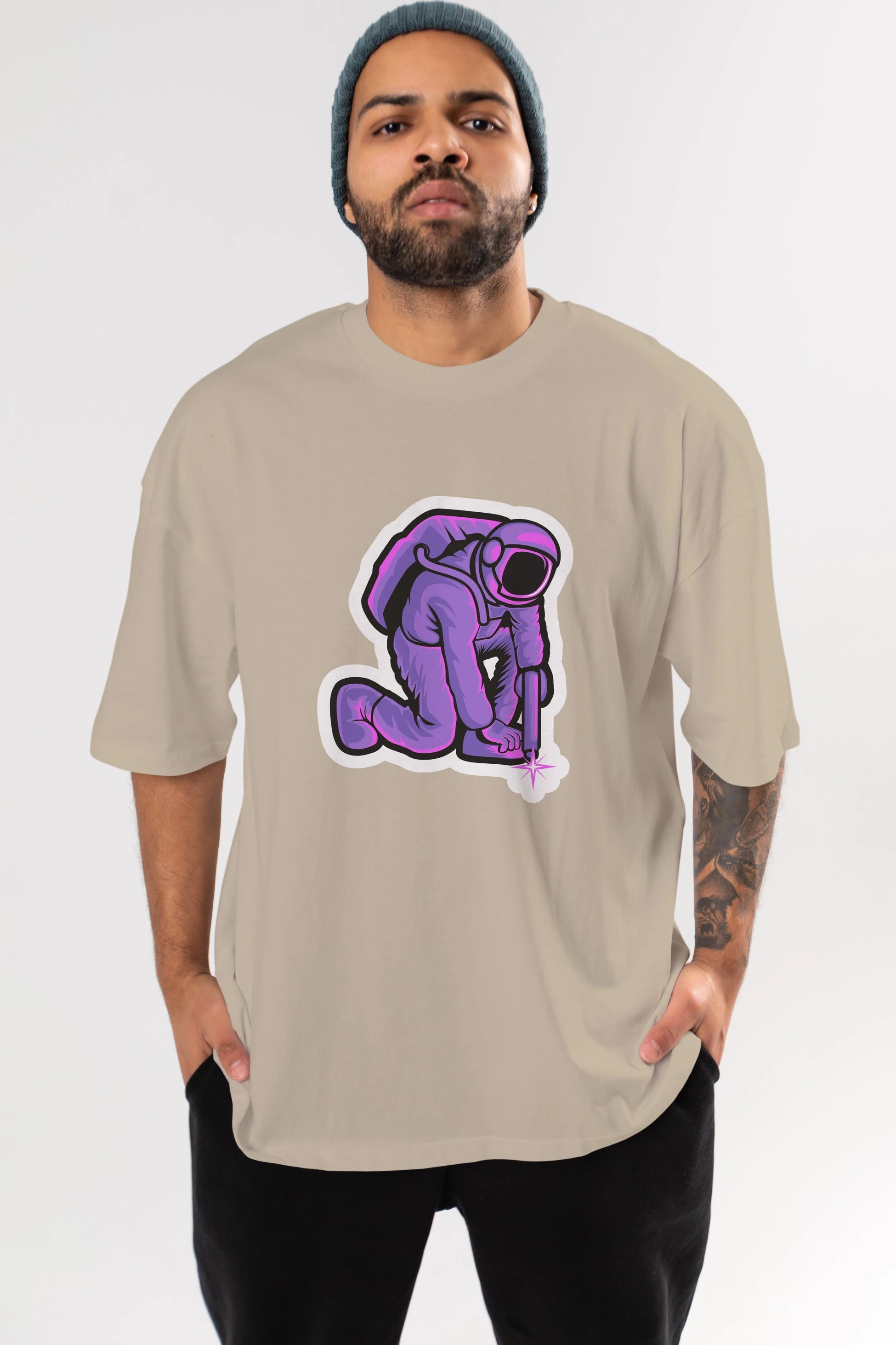 Welding in Space Sticker Ön Baskılı Oversize t-shirt Erkek Kadın Unisex