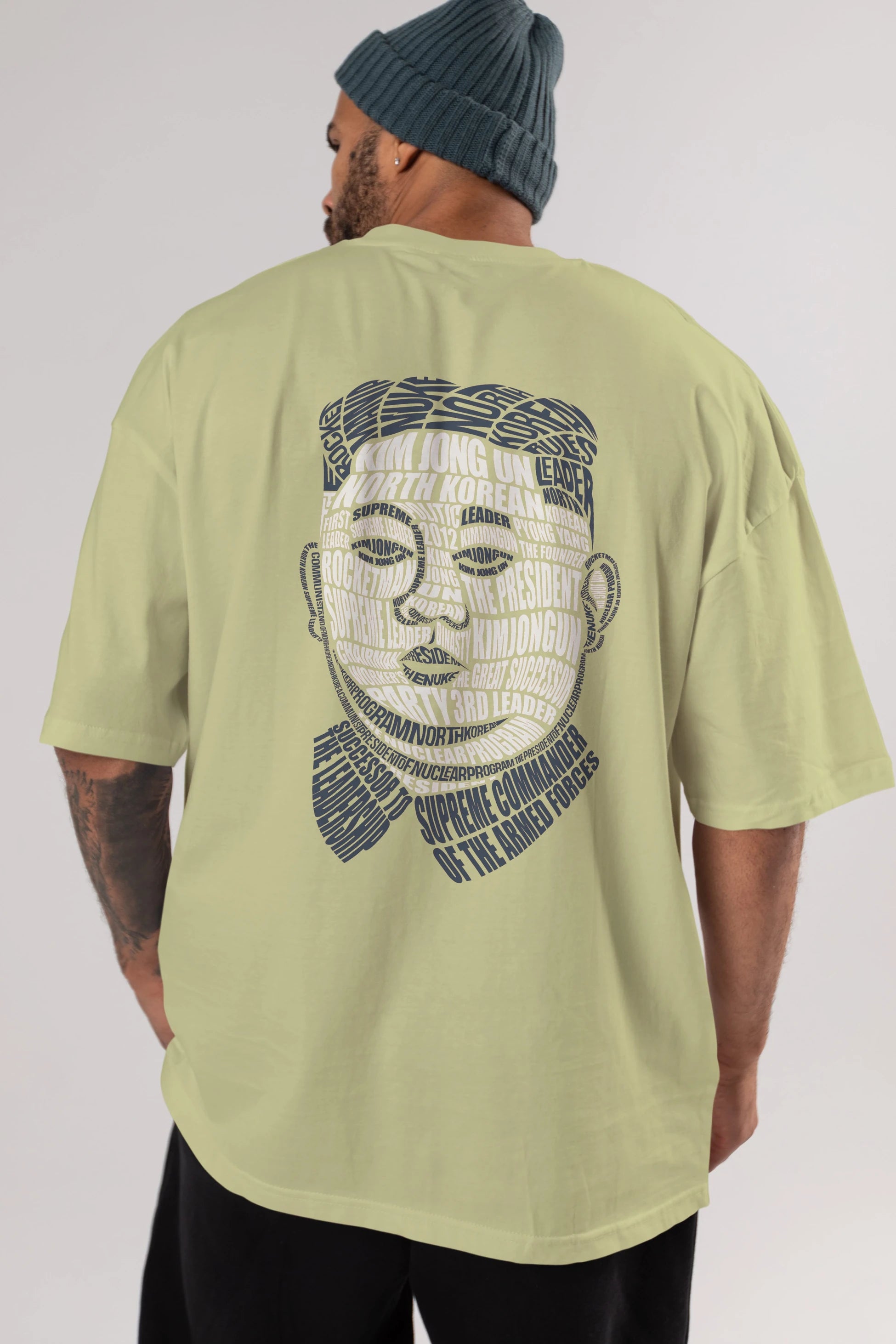 Kim Jong Un Calligram Arka Baskılı Oversize t-shirt %100 pamuk Erkek Kadın Unisex