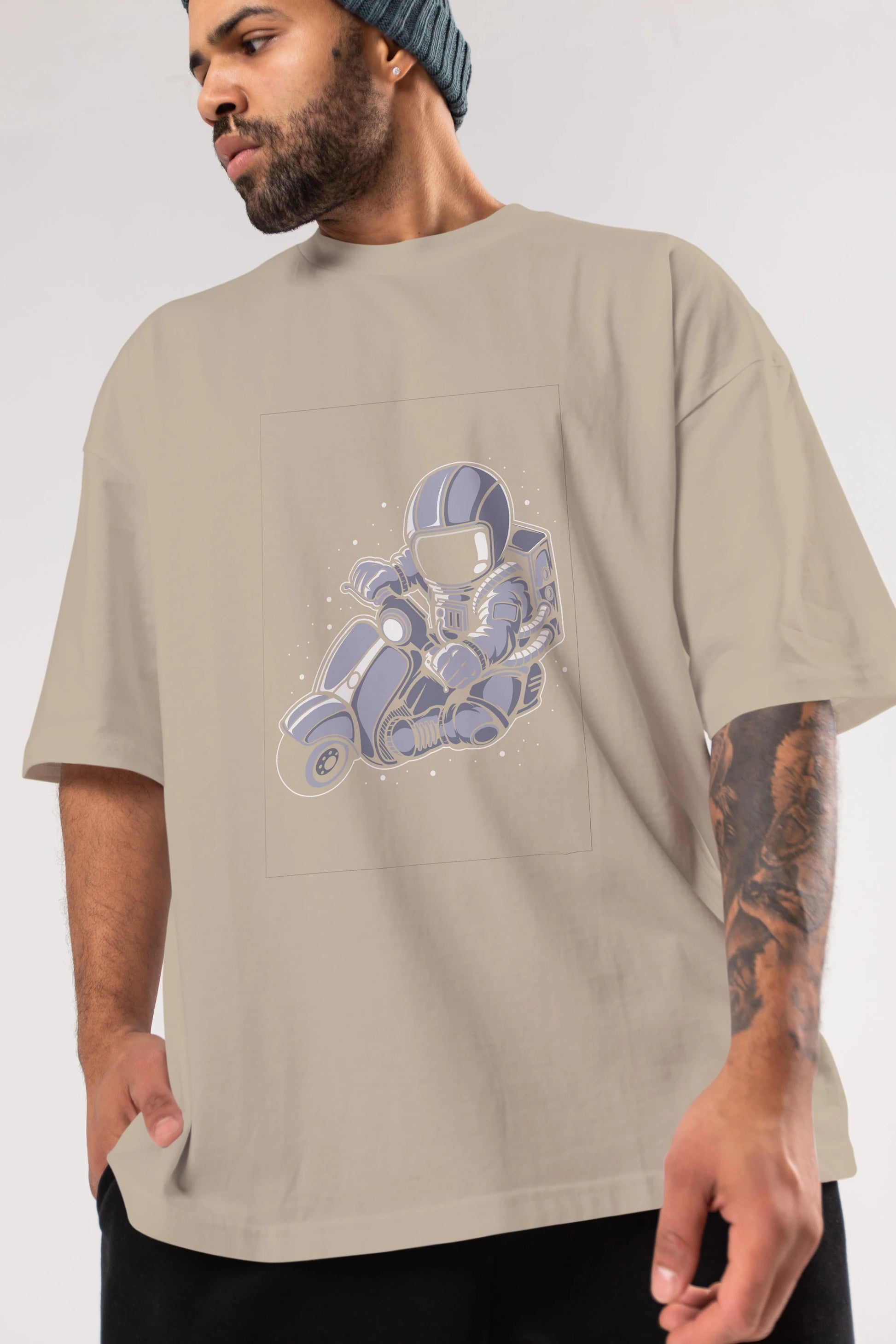 Astronaut Scooter (2) Ön Baskılı Oversize t-shirt Erkek Kadın Unisex