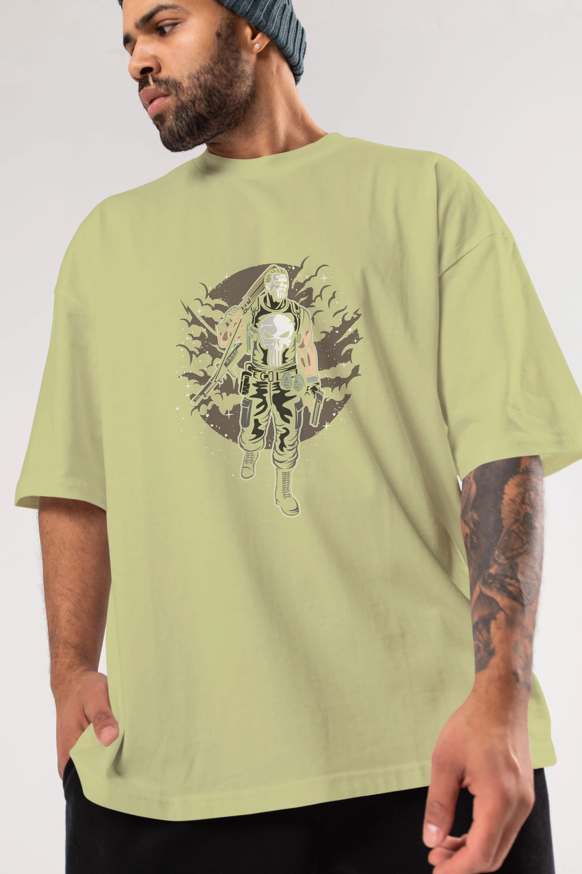 Punisher Ön Baskılı Oversize t-shirt Erkek Kadın Unisex %100 Pamuk tişort