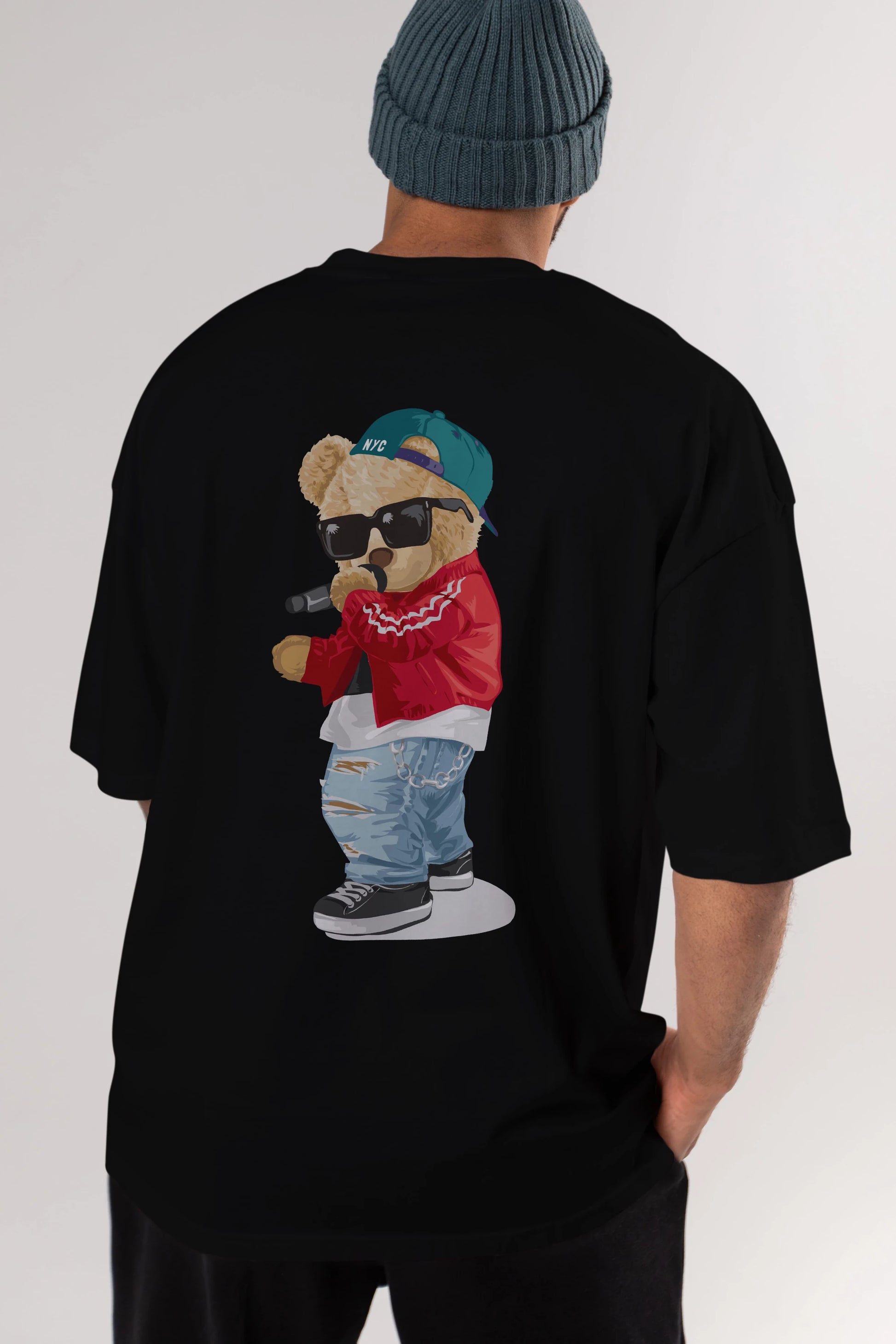 Teddy Bear Şarkıcı Arka Baskılı Oversize t-shirt Erkek Kadın Unisex %100 Pamuk