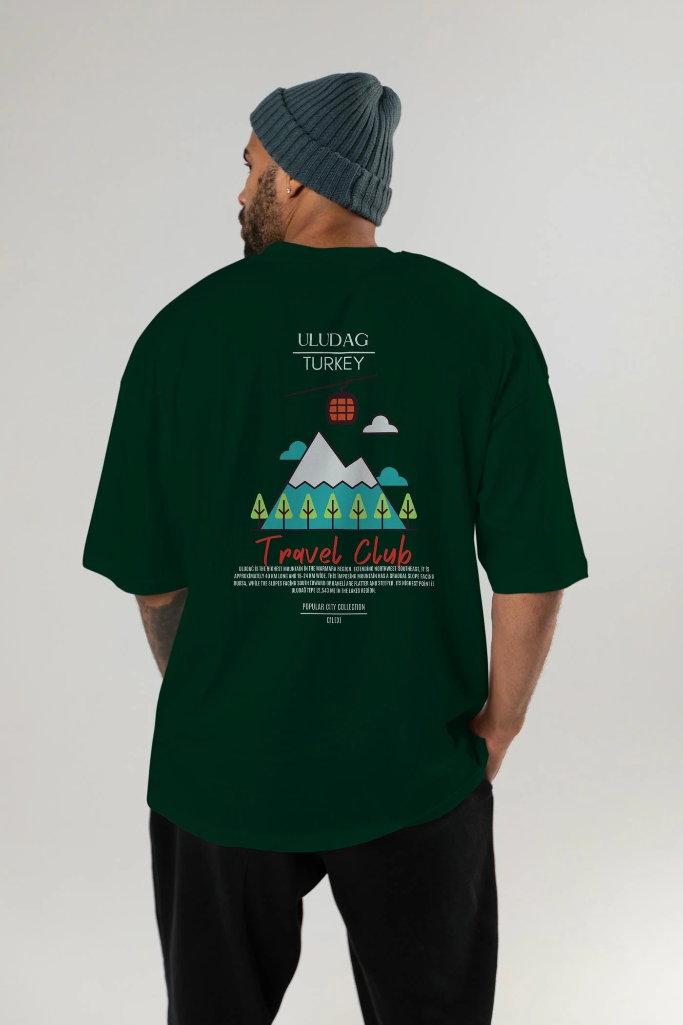 Uludağ Turkey Arka Baskılı Oversize t-shirt Erkek Kadın Pamuk Bisiklet Yaka tişort