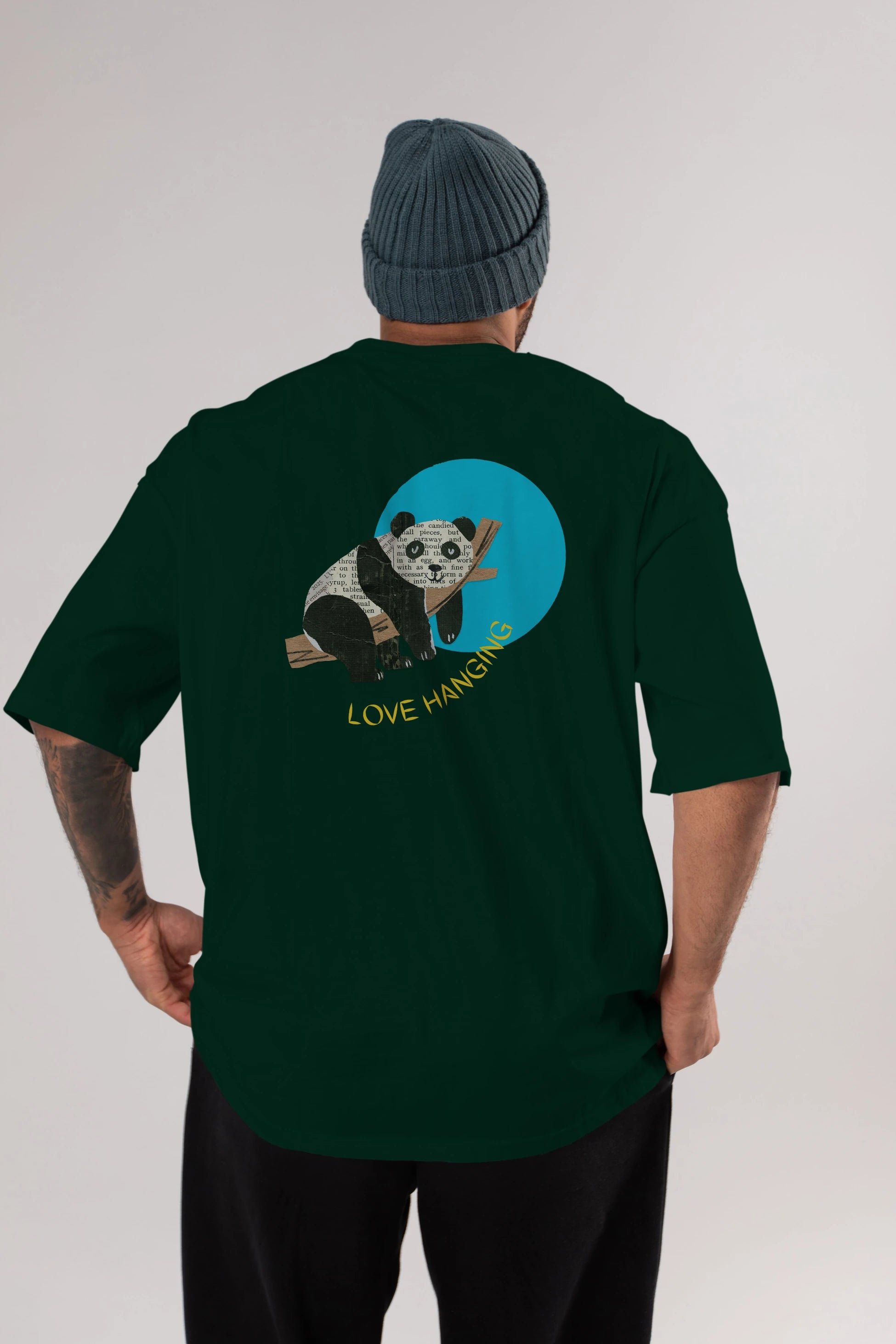Panda Love Hanging Arka Baskılı Oversize t-shirt Erkek Kadın Unisex