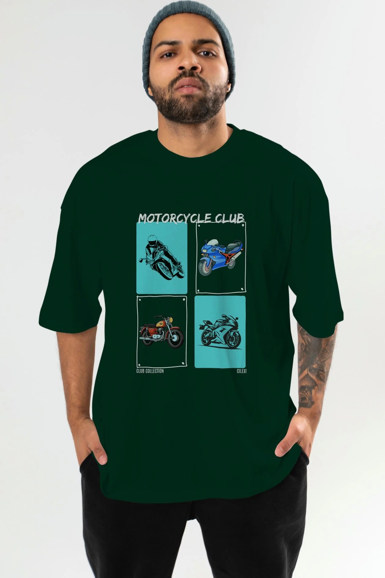 Motorcycle Club ön Baskılı Oversize t-shirt Erkek Kadın %100 Pamuk Bisiklet Yaka tişort