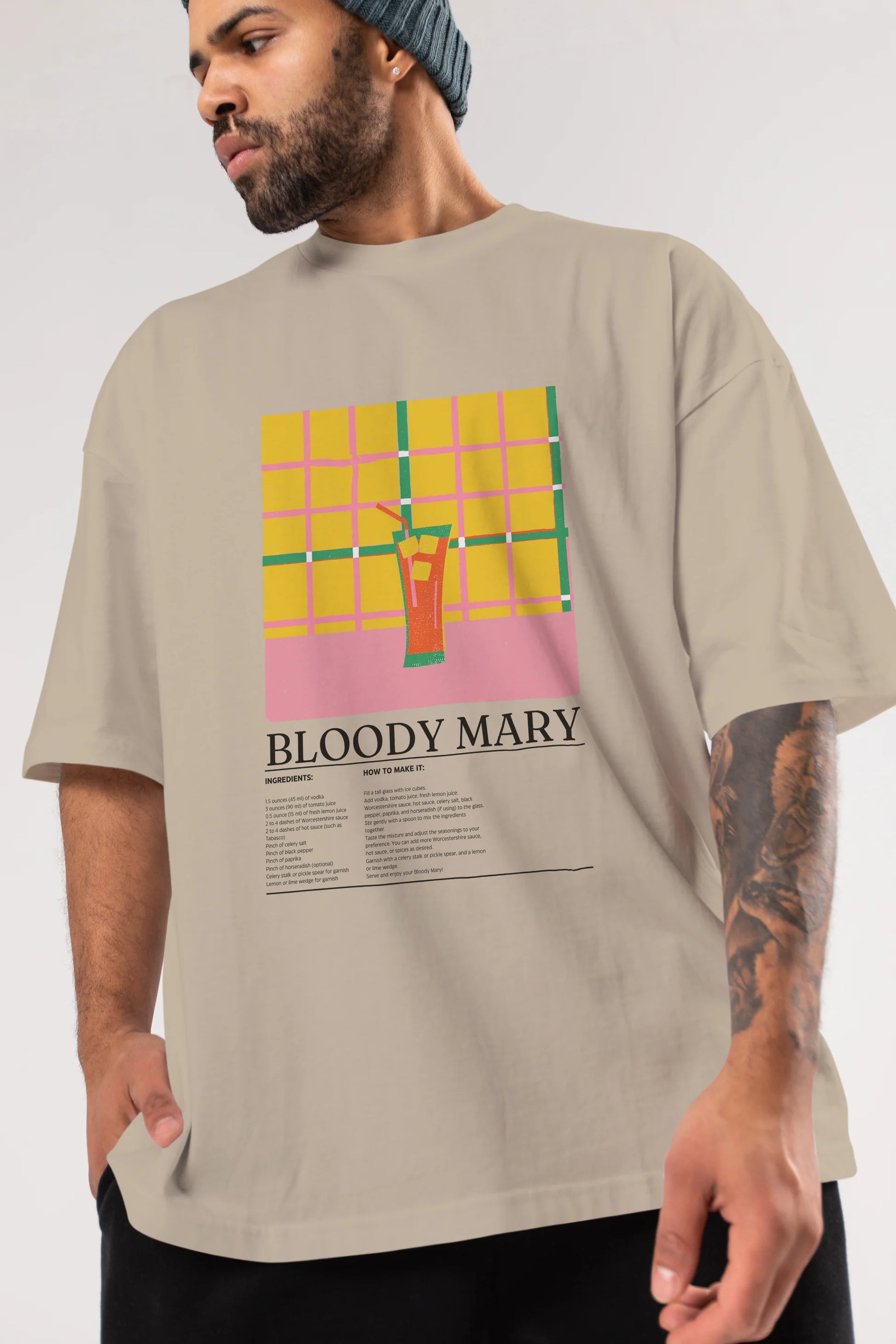 Bloody Mary Kokteyl Ön Baskılı Oversize t-shirt Erkek Kadın %100 Pamuk Bisiklet Yaka tişort