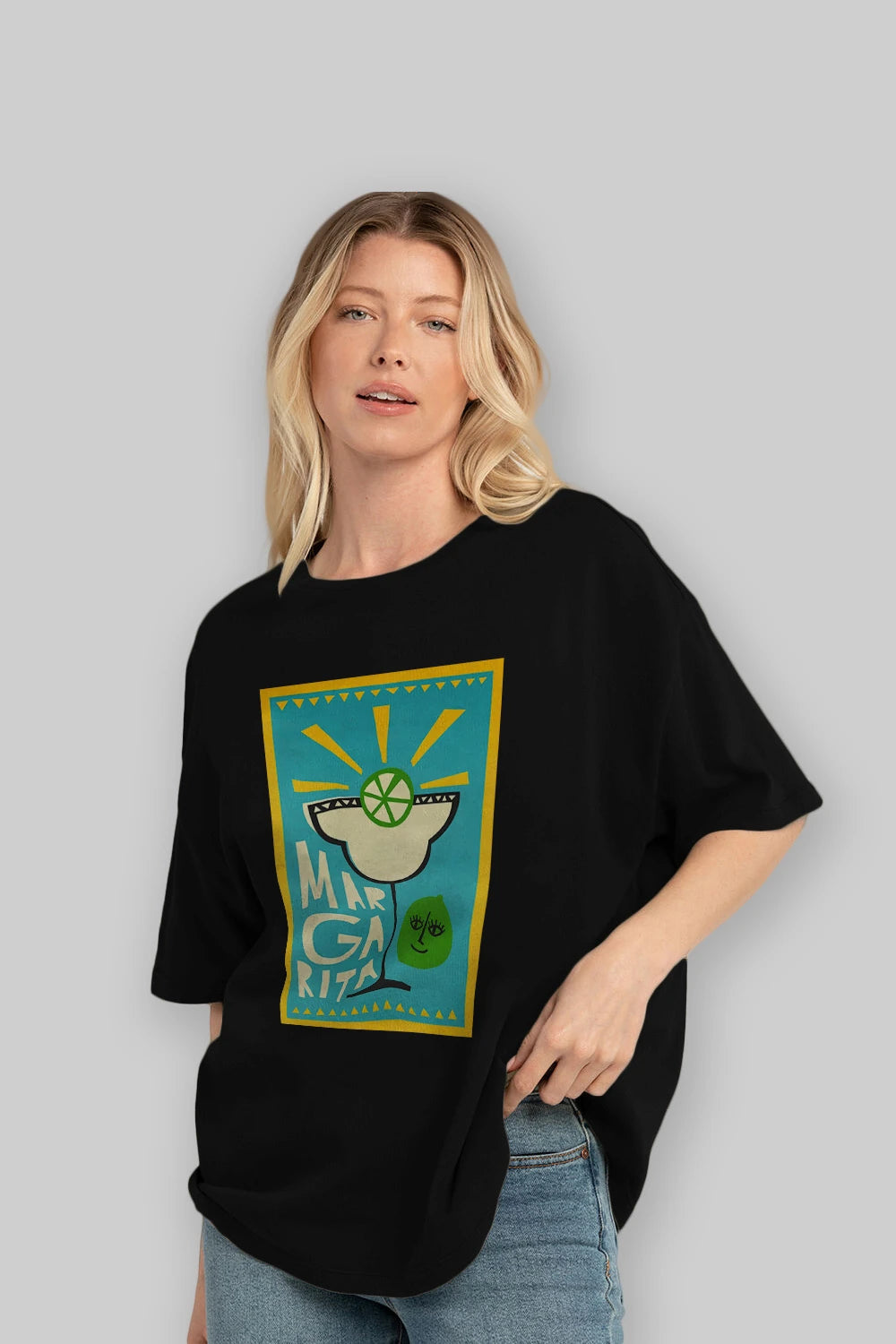 Margarita 4 Ön Baskılı Oversize t-shirt Erkek Kadın Unisex %100 Pamuk Bisiklet Yaka tişort
