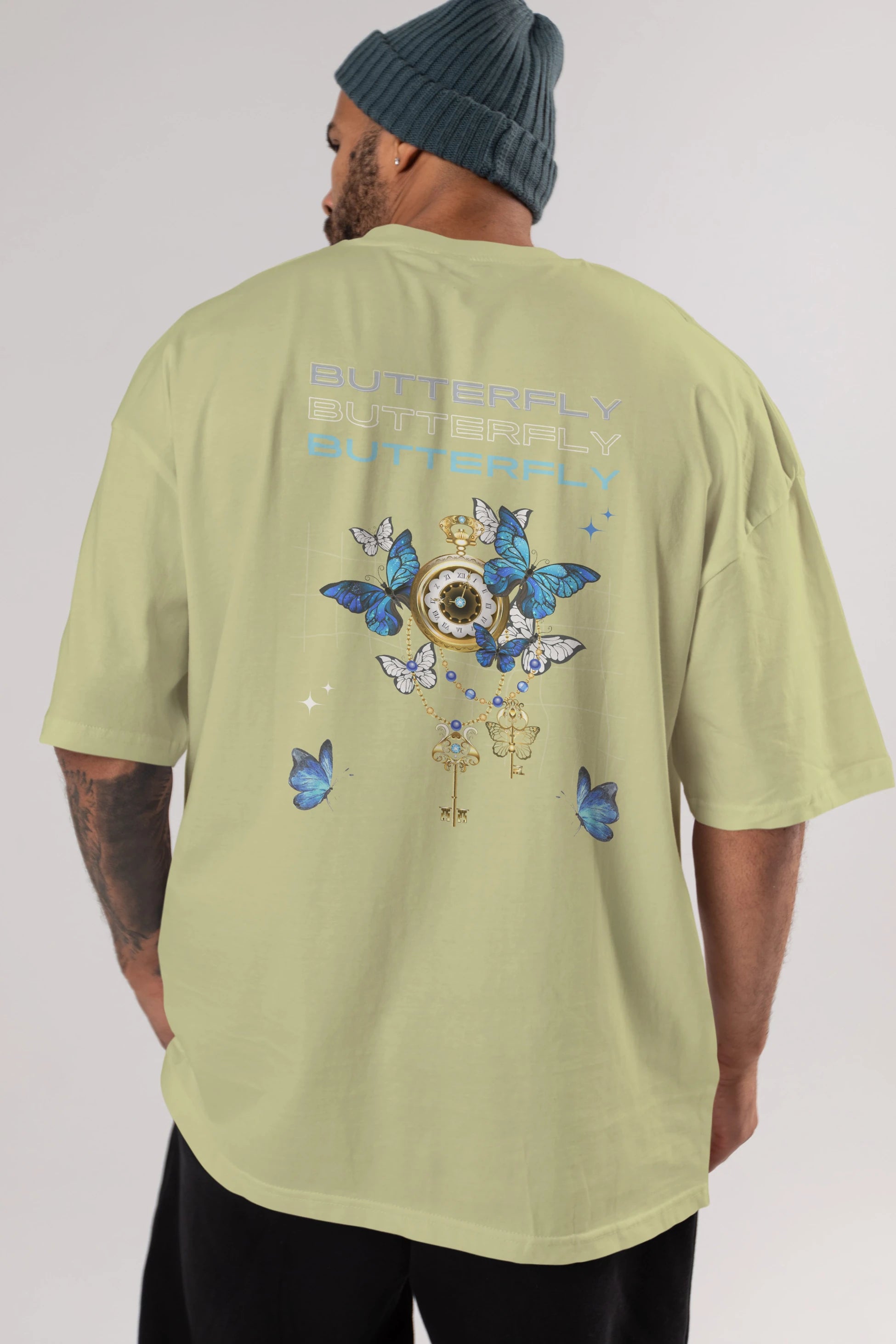 Butterfly Yazılı Arka Baskılı Oversize t-shirt Erkek Kadın Unisex