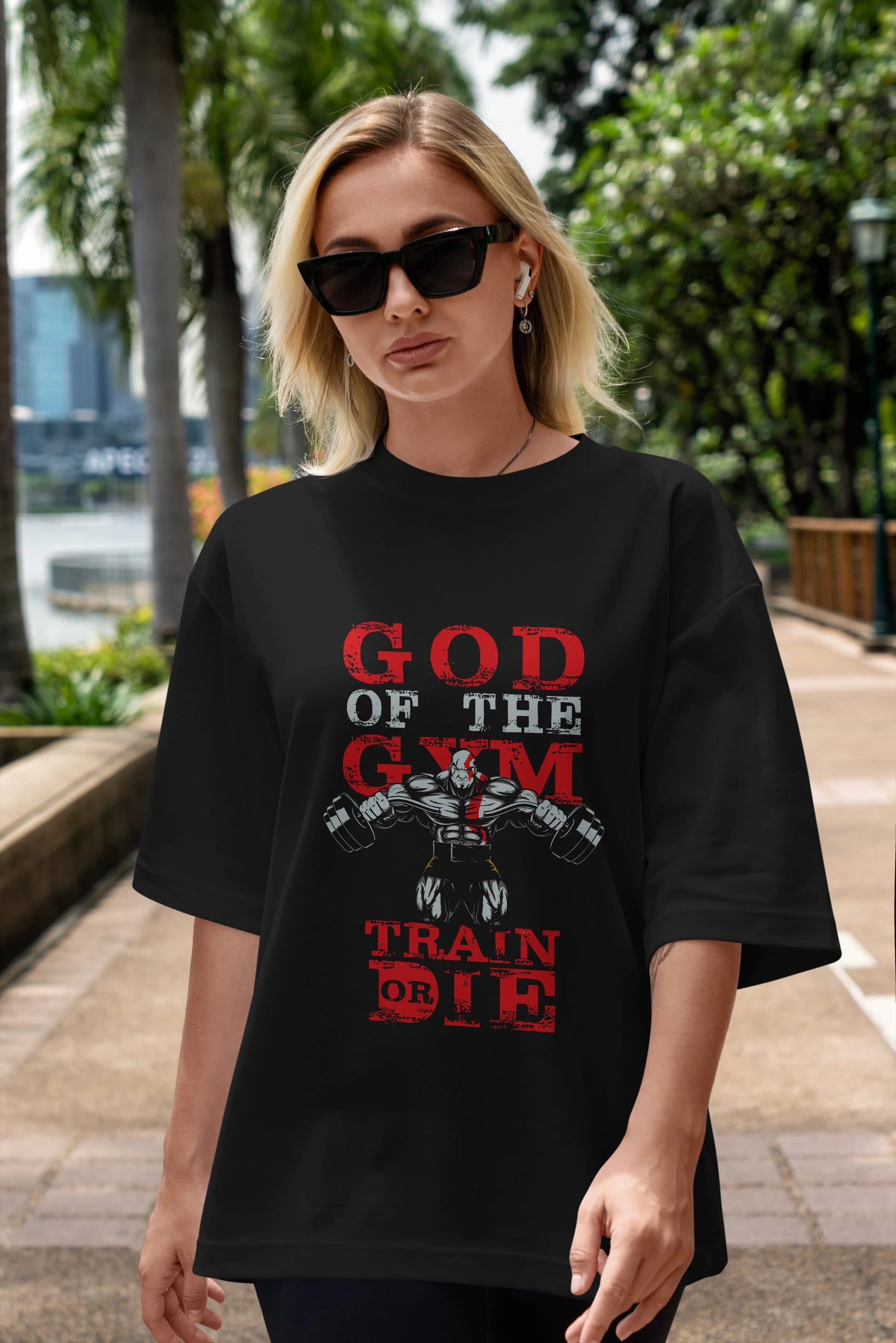 God of The GYM Ön Baskılı Oversize t-shirt Erkek Kadın Unisex %100 Pamuk Bisiklet Yaka tişort