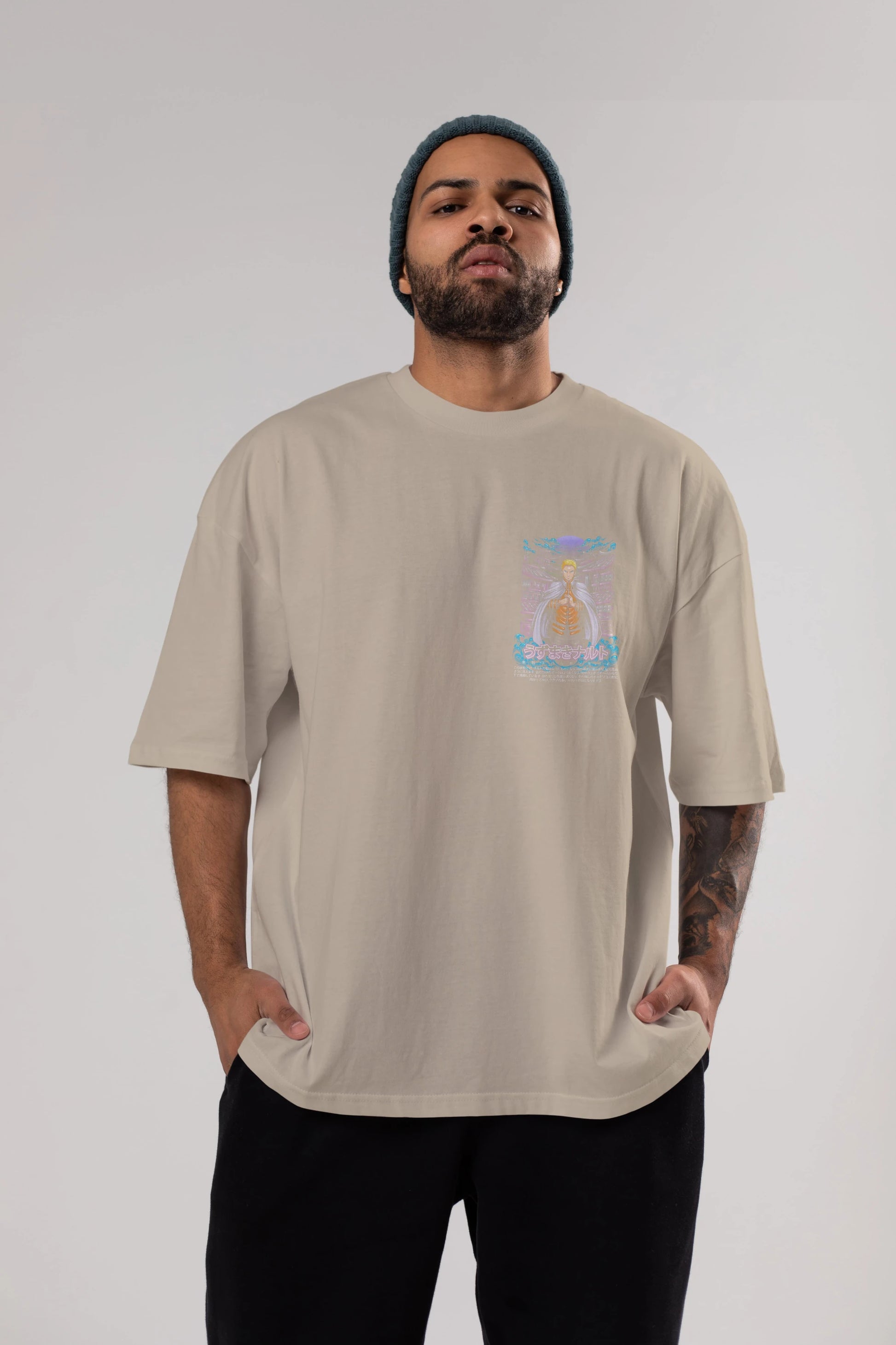 NARUTO (8) Ön Sol Baskılı Oversize t-shirt Erkek Kadın Unisex %100 Pamuk Bisiklet Yaka tişort