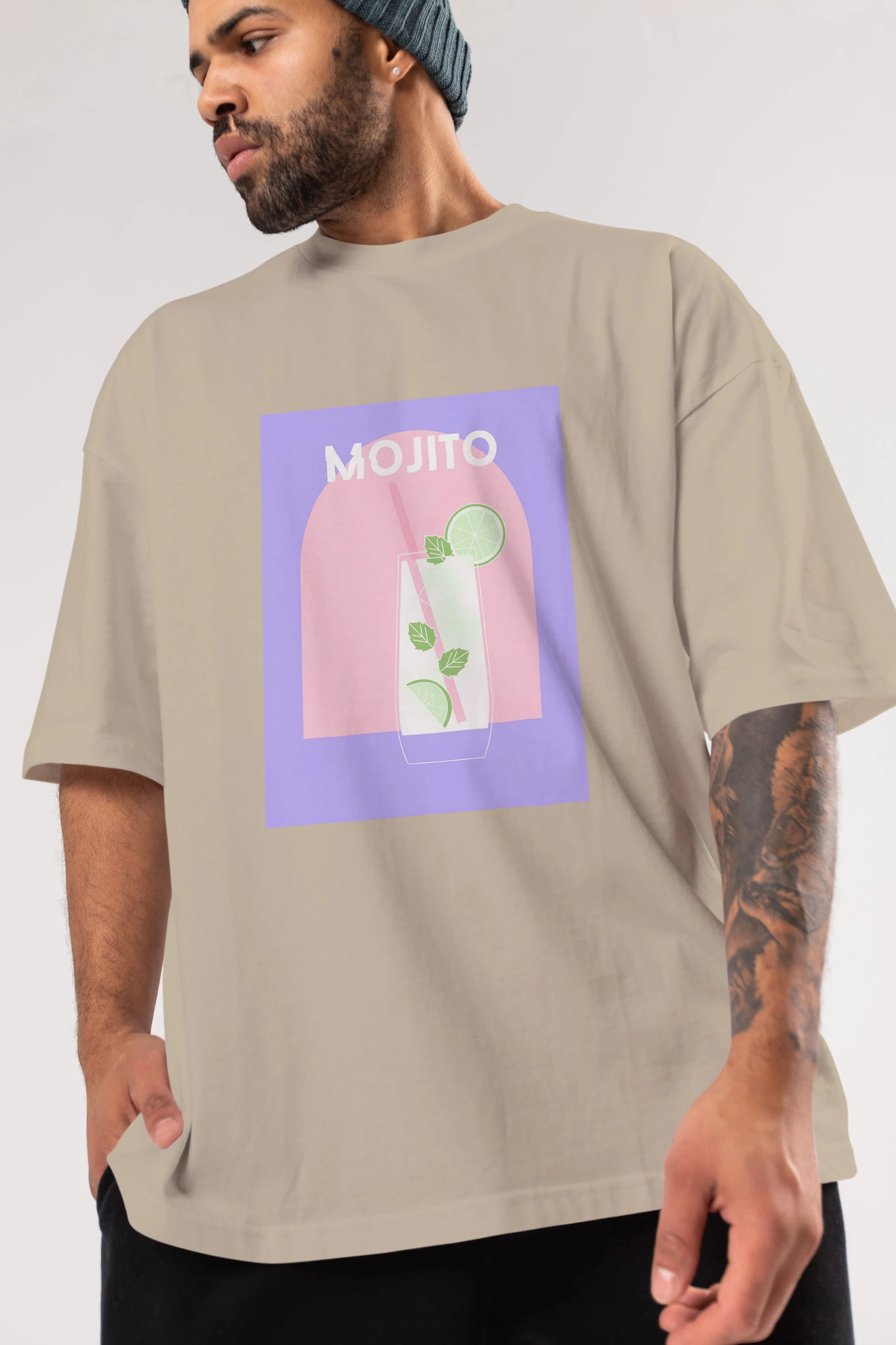 Mojito 2 Ön Baskılı Oversize t-shirt Erkek Kadın Unisex %100 Pamuk Bisiklet Yaka tişort