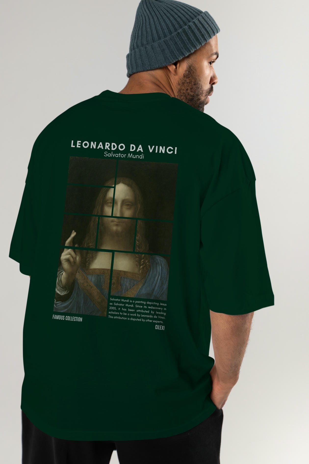 Salvador Mundi Arka Baskılı Oversize t-shirt Erkek Kadın Bisiklet Yaka Pamuk tişort