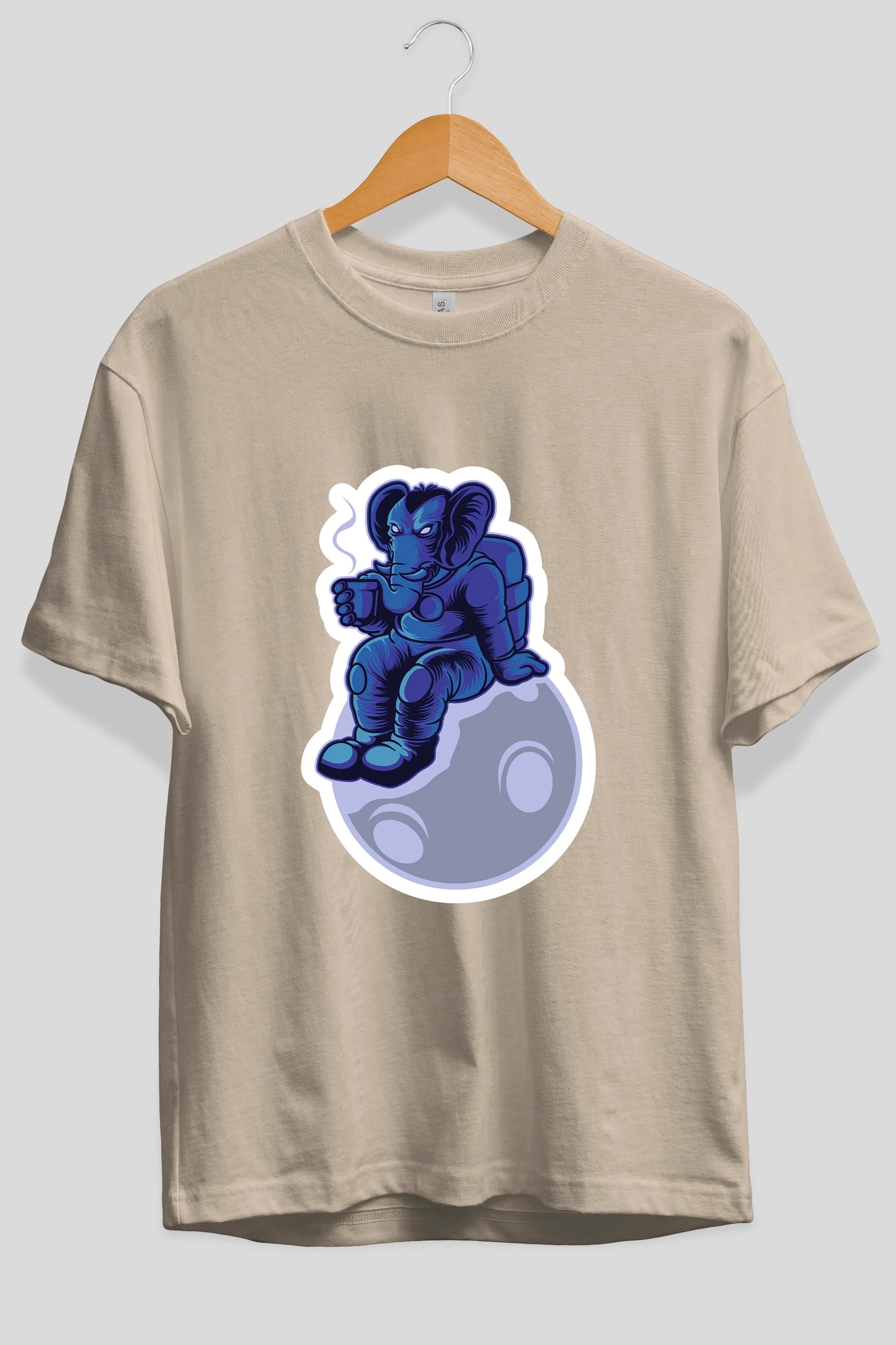 Space Elephant Drink Coffee Sticker Ön Baskılı Oversize t-shirt Erkek Kadın Unisex