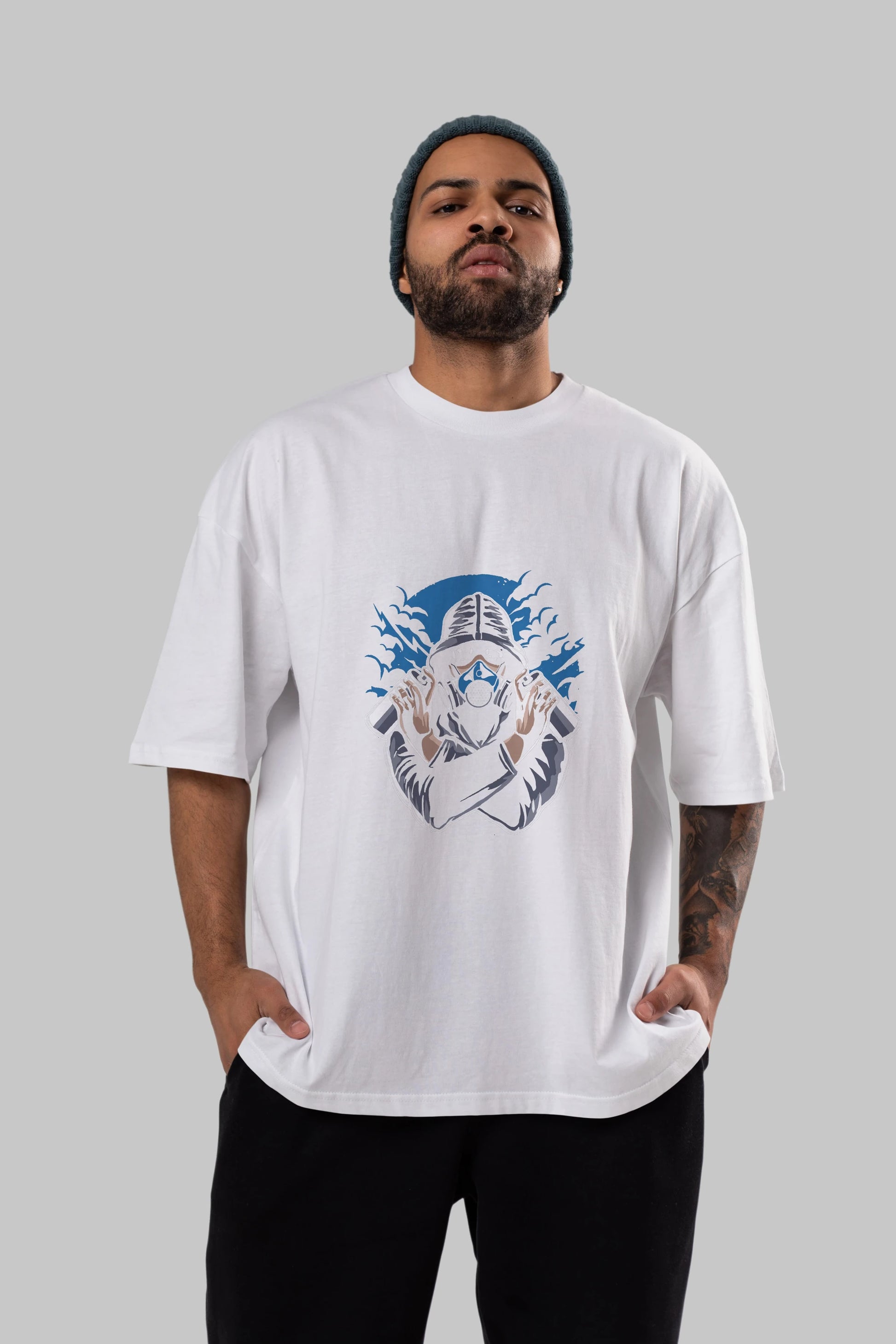 Graffiti Gasmask Ön Baskılı Oversize t-shirt Erkek Kadın Unisex %100 Pamuk tişort
