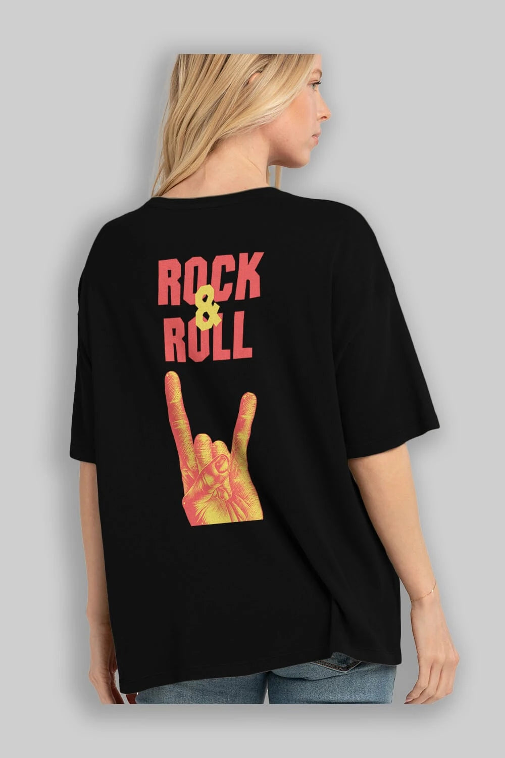 Rock & Roll Yazılı Arka Baskılı Oversize t-shirt Erkek Kadın Unisex