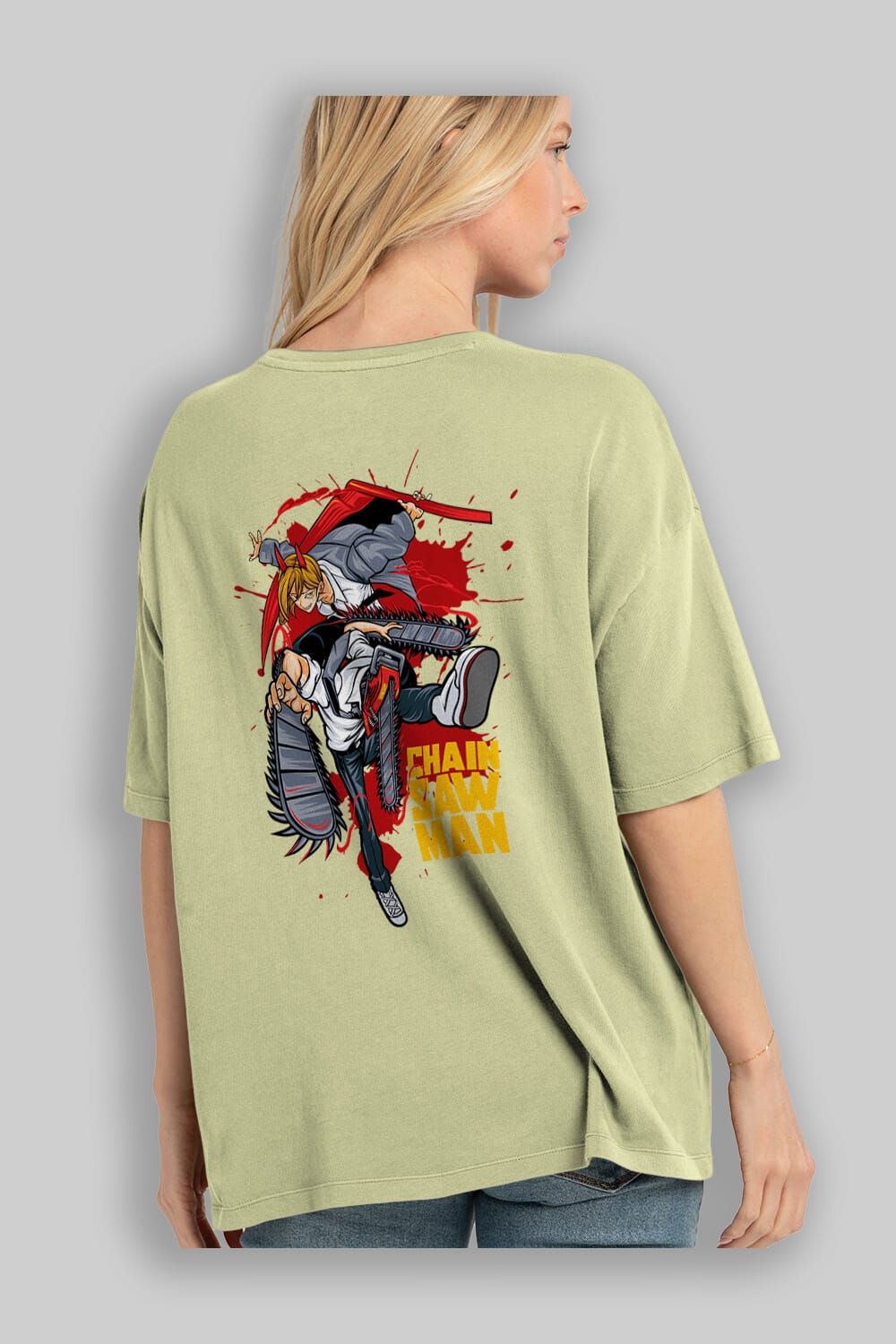 DENJI and POWER Anime Arka Baskılı Oversize t-shirt Erkek Kadın Unisex