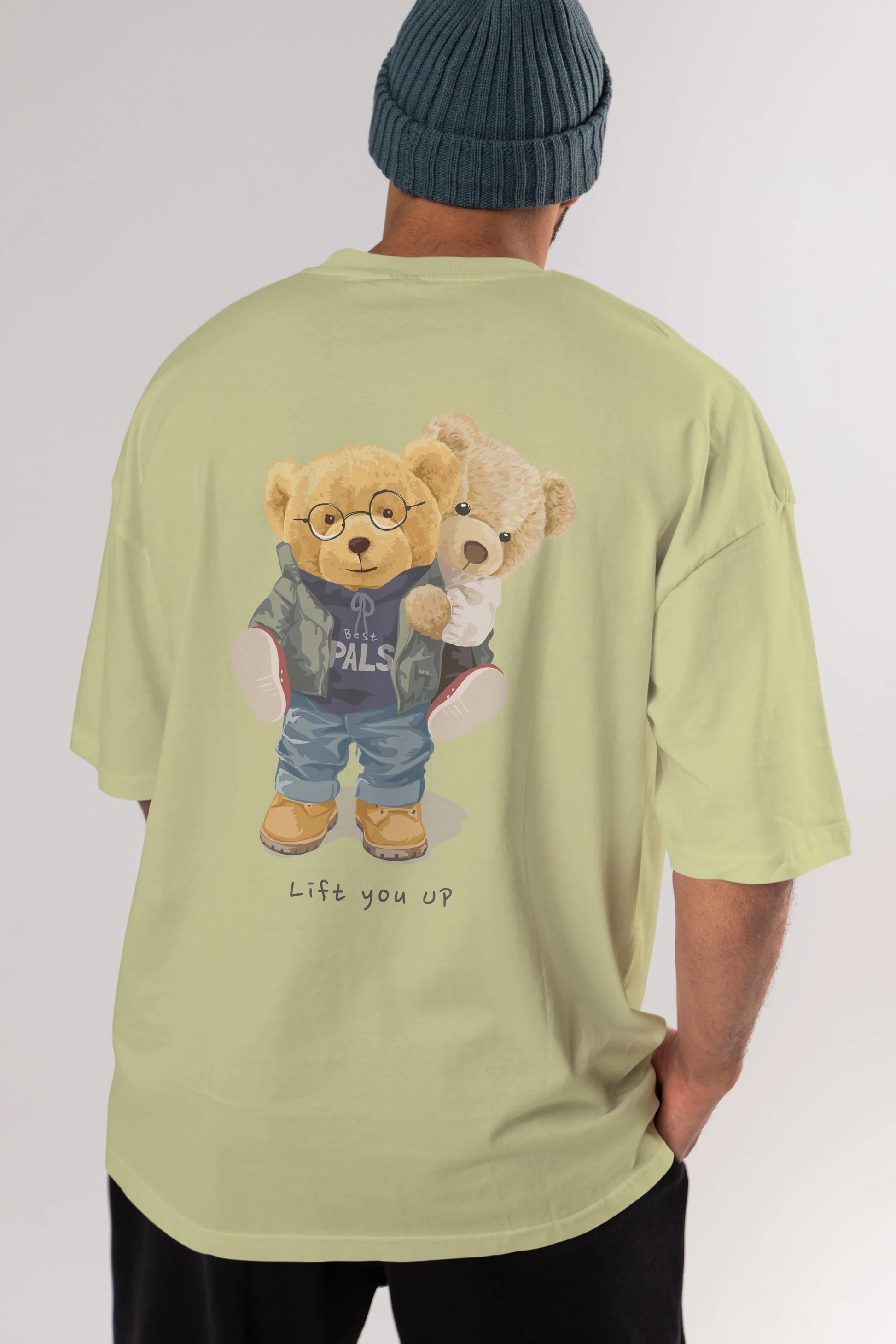 Teddy Bear Lift You Up Arka Baskılı Oversize t-shirt Erkek Kadın Unisex %100 Pamuk