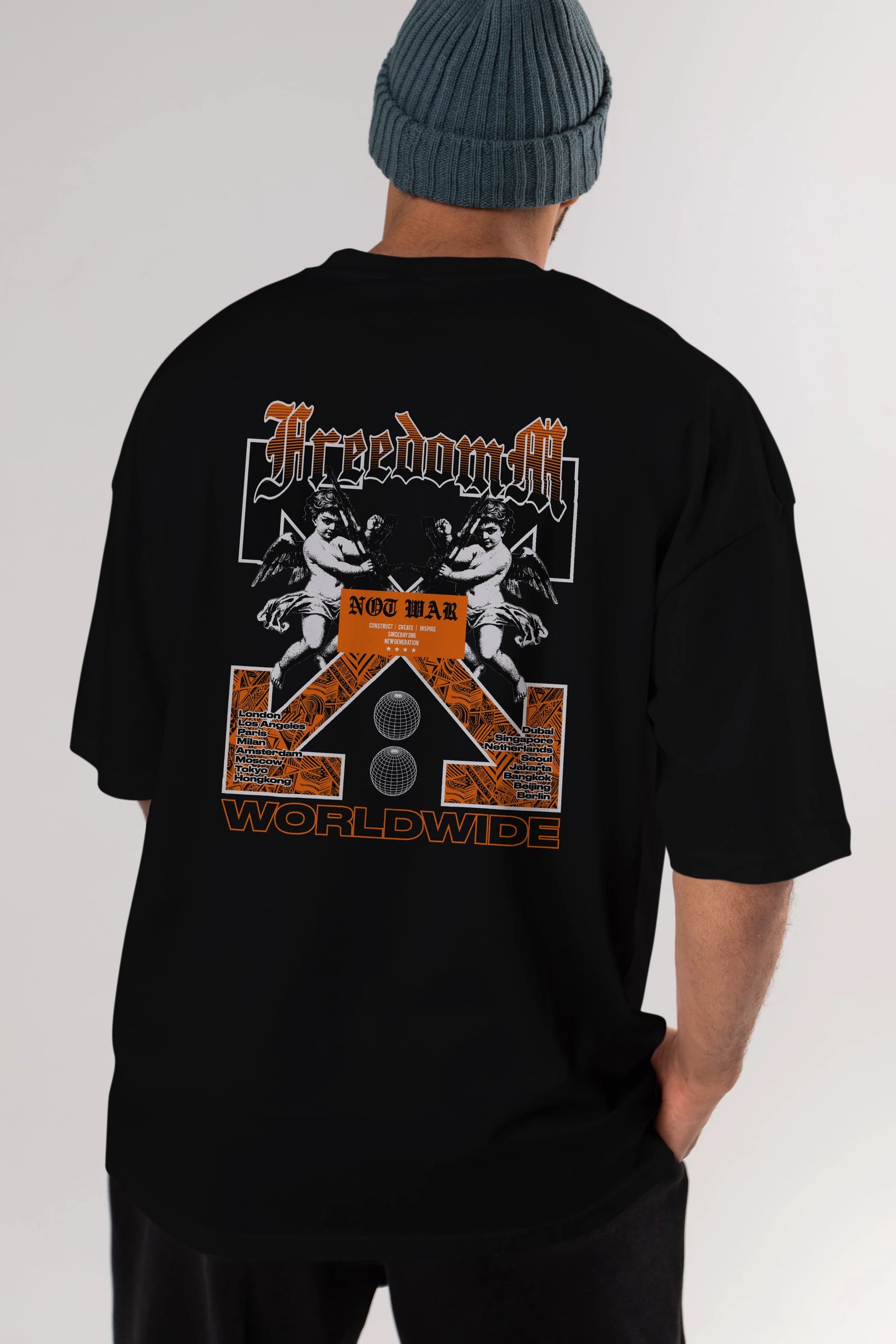 Freedom Worldwide Arka Baskılı Oversize t-shirt Erkek Kadın Unisex