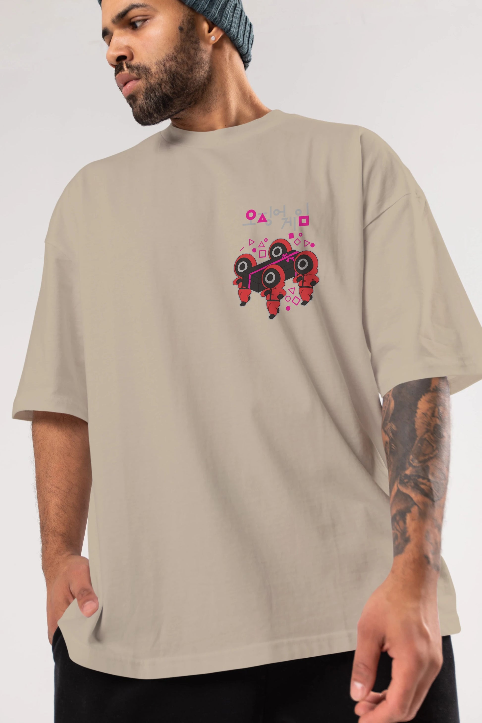 Squid Game (6) Ön Sol Baskılı Oversize t-shirt Erkek Kadın Unisex %100 Pamuk Bisiklet Yaka tişort
