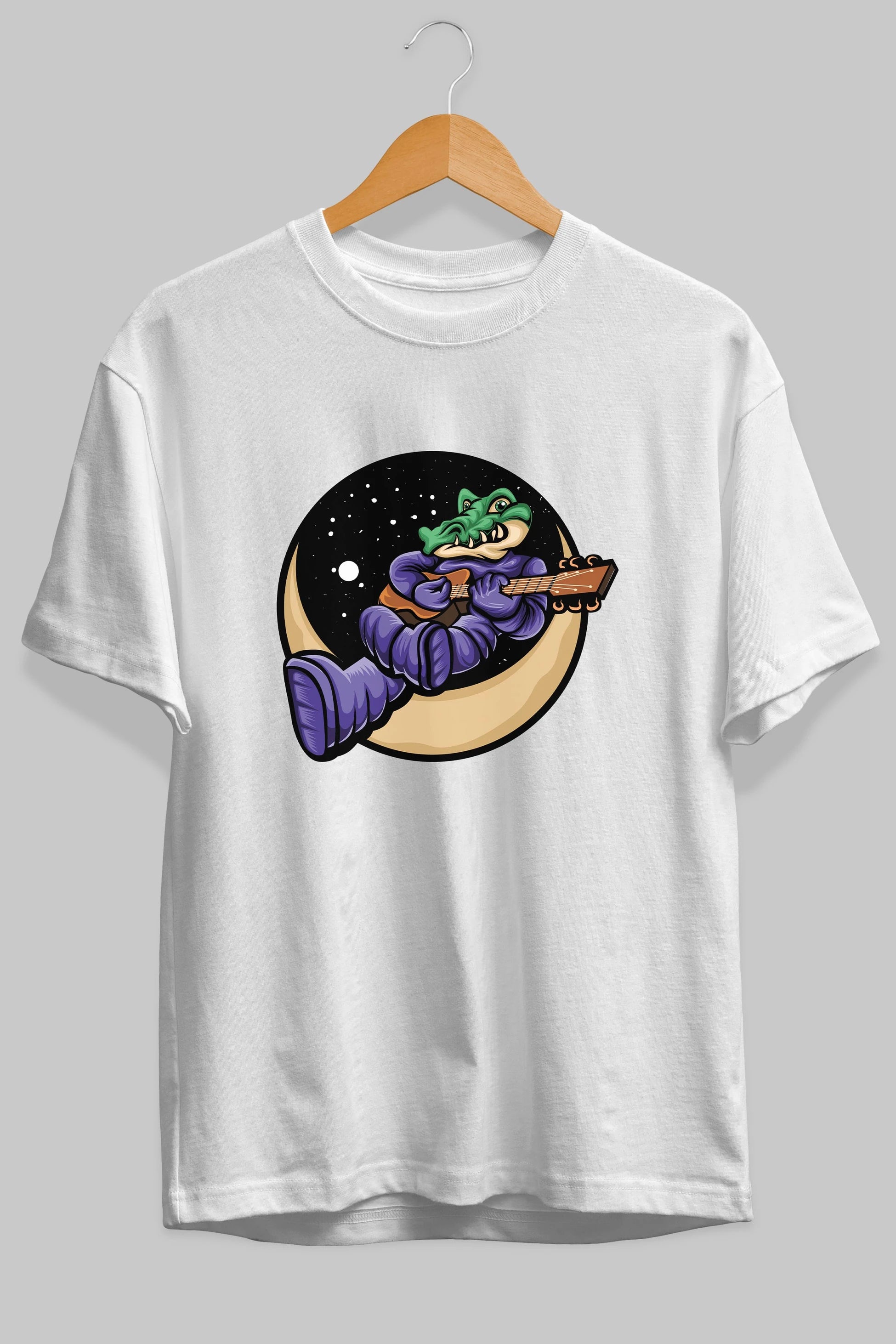 Space Crocodile Ön Baskılı Oversize t-shirt Erkek Kadın Unisex