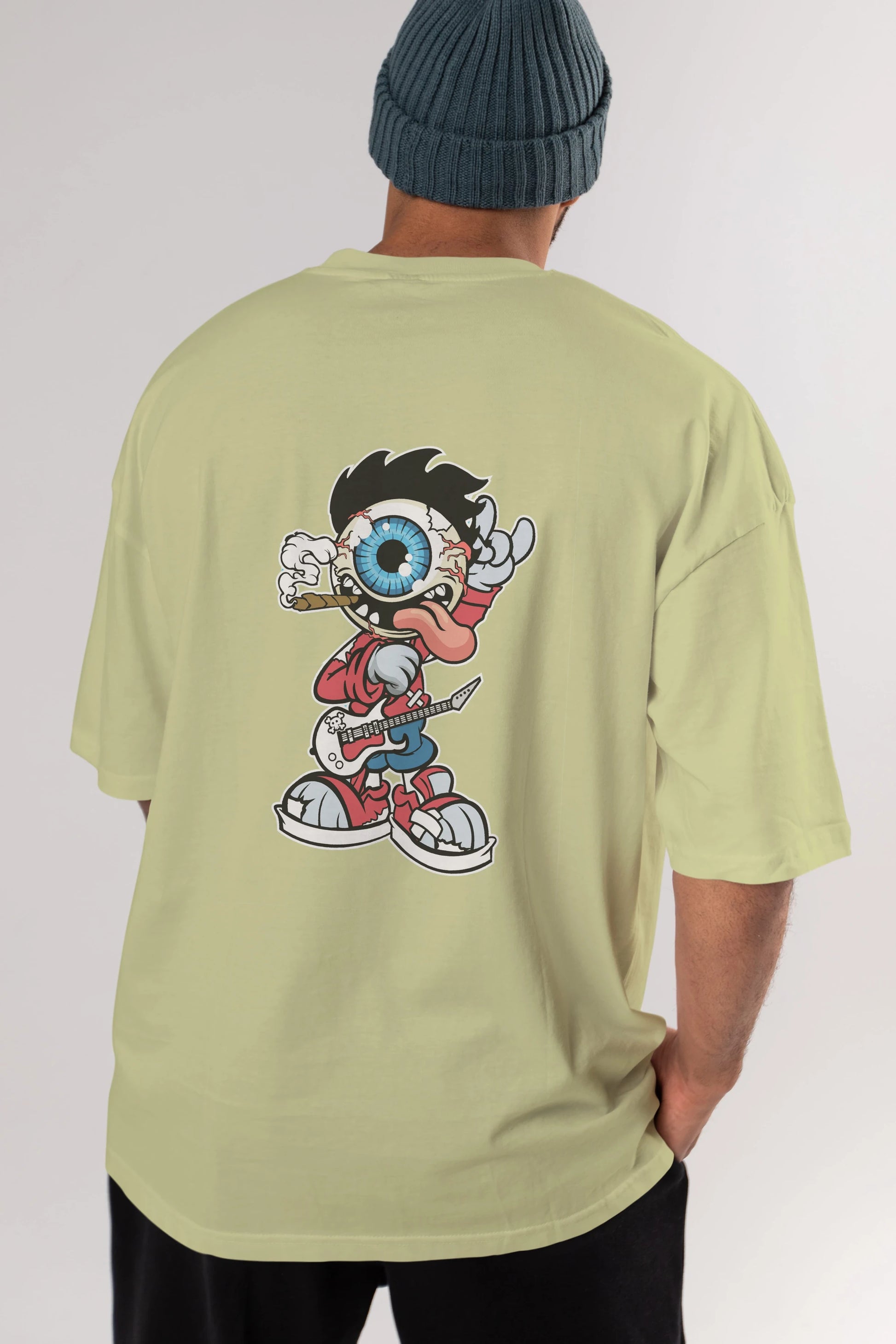Eyeball Rockstar Arka Baskılı Oversize t-shirt Erkek Kadın Unisex %100 Pamuk tişort