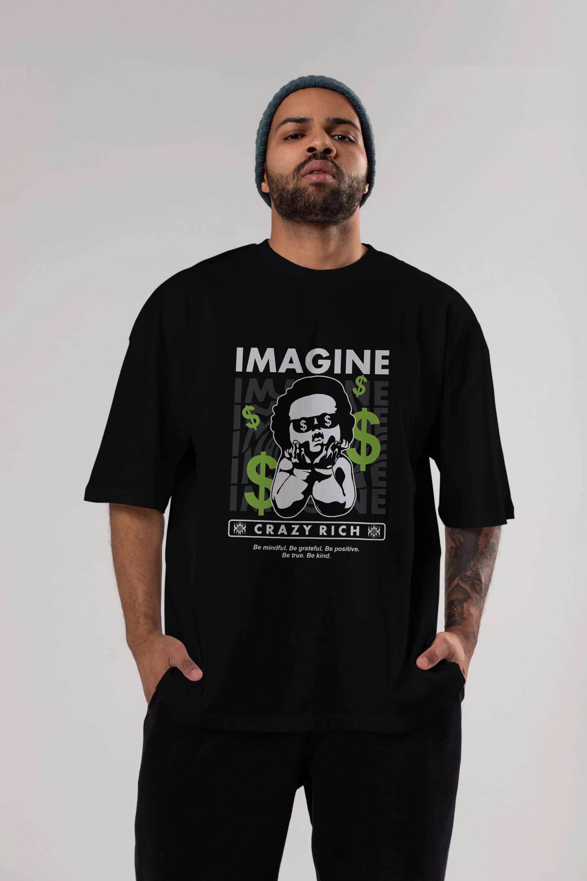 Imagine Crazy Rich Ön Baskılı Oversize t-shirt Erkek Kadın Unisex