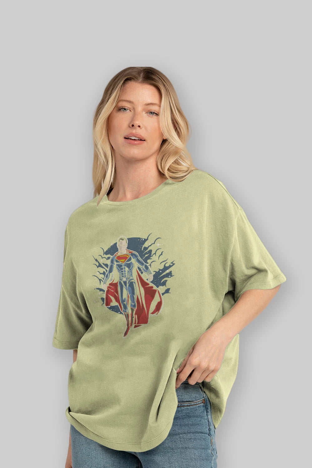 SUPERMAN Ön Baskılı Oversize t-shirt Erkek Kadın Unisex %100 Pamuk tişort