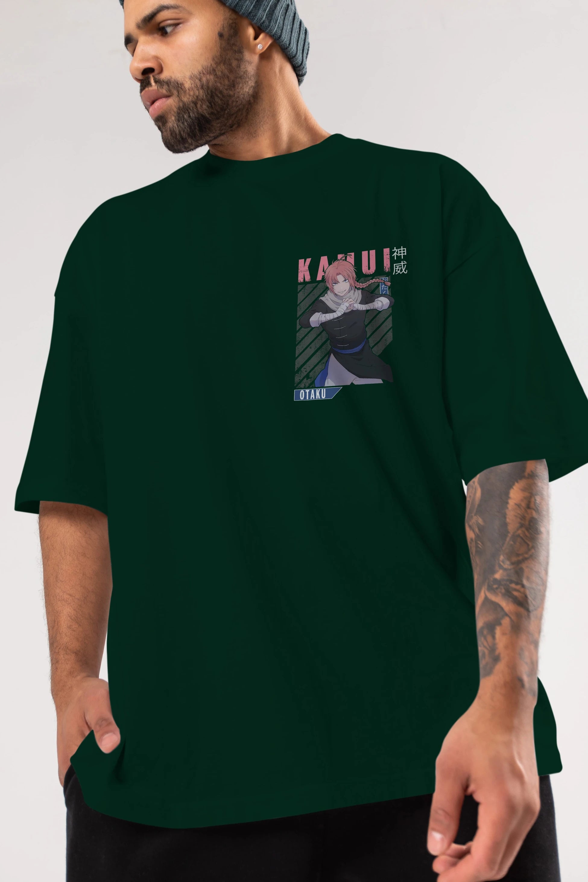 Kamui GINTAMA Ön Sol Baskılı Oversize t-shirt Erkek Kadın Unisex %100 Pamuk Bisiklet Yaka tişort