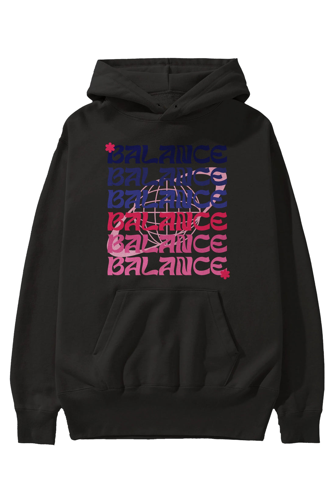 Balance Yazılı Ön Baskılı Oversize Hoodie Kapüşonlu Sweatshirt Erkek Kadın Unisex