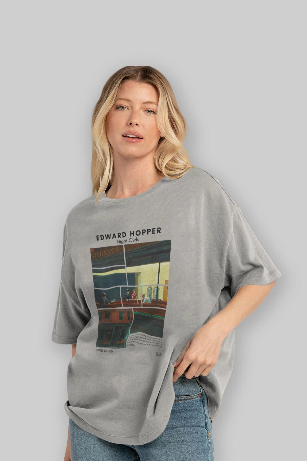Edward Hopper Night Owls ön Baskılı Oversize t-shirt Erkek Kadın Bisiklet Yaka Pamuk tişort