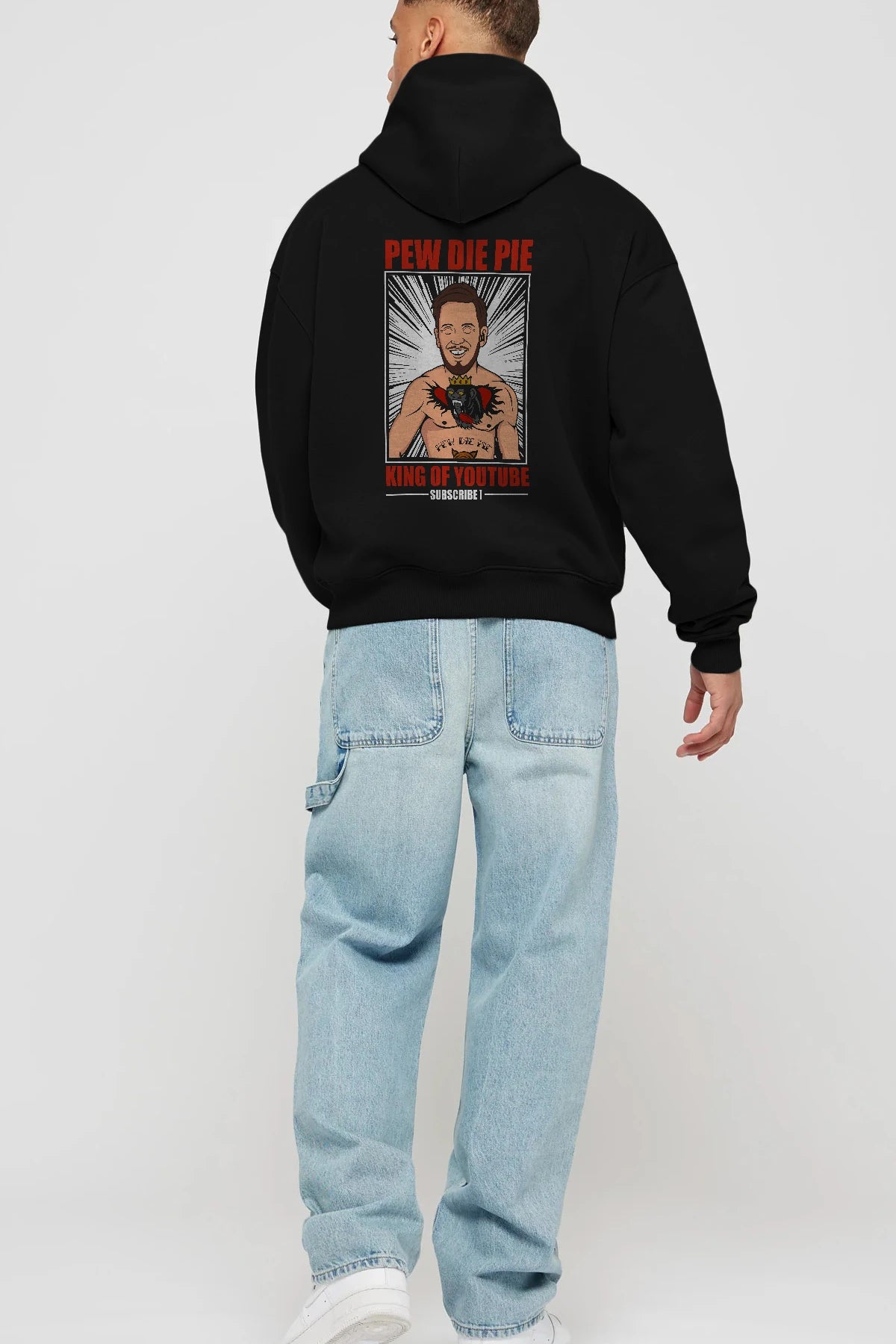 Pew Die Pie Fighter Arka Baskılı Hoodie Oversize Kapüşonlu Sweatshirt Erkek Kadın Unisex