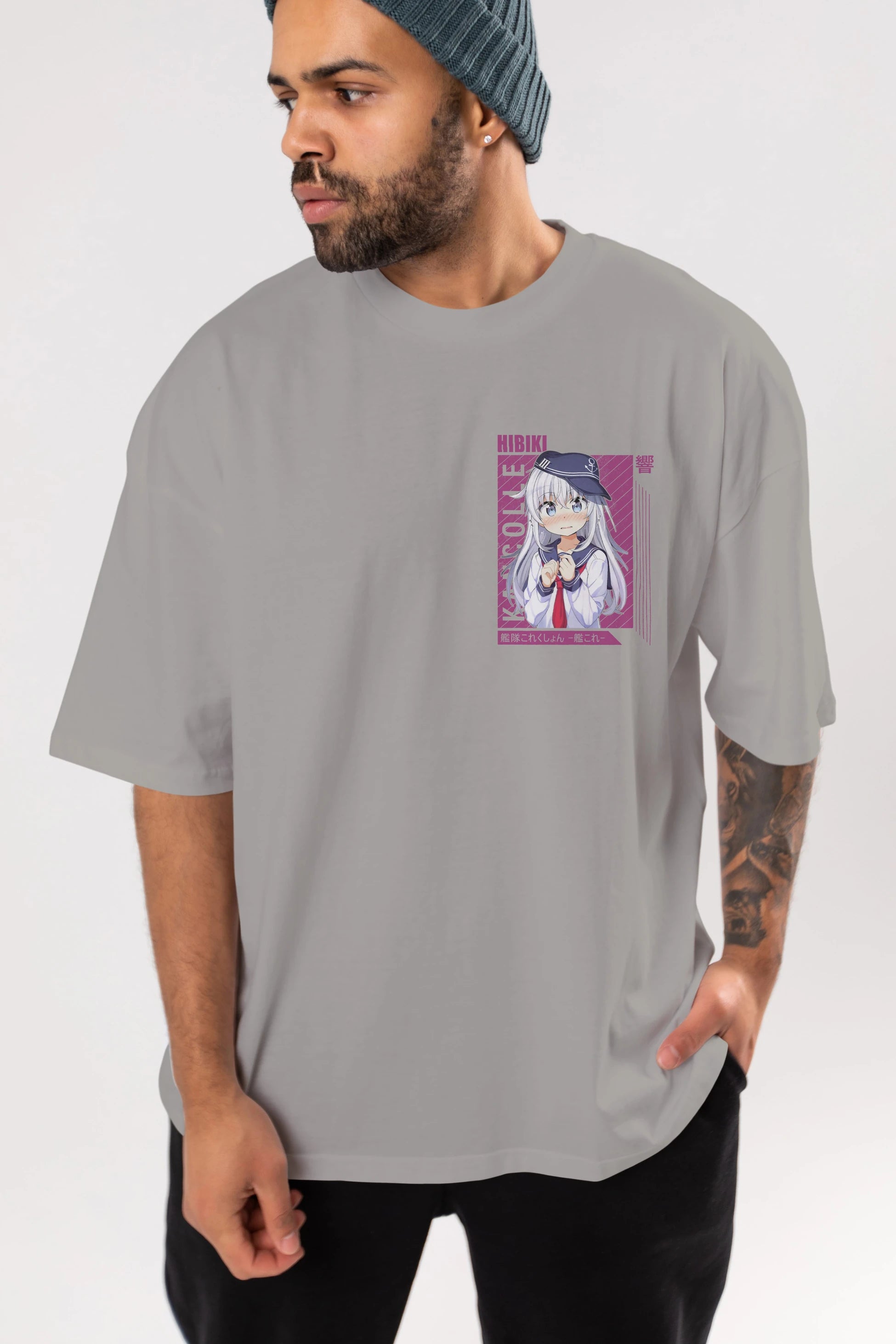 Hibiki 4 Ön Sol Baskılı Oversize t-shirt Erkek Kadın Unisex %100 Pamuk Bisiklet Yaka tişort