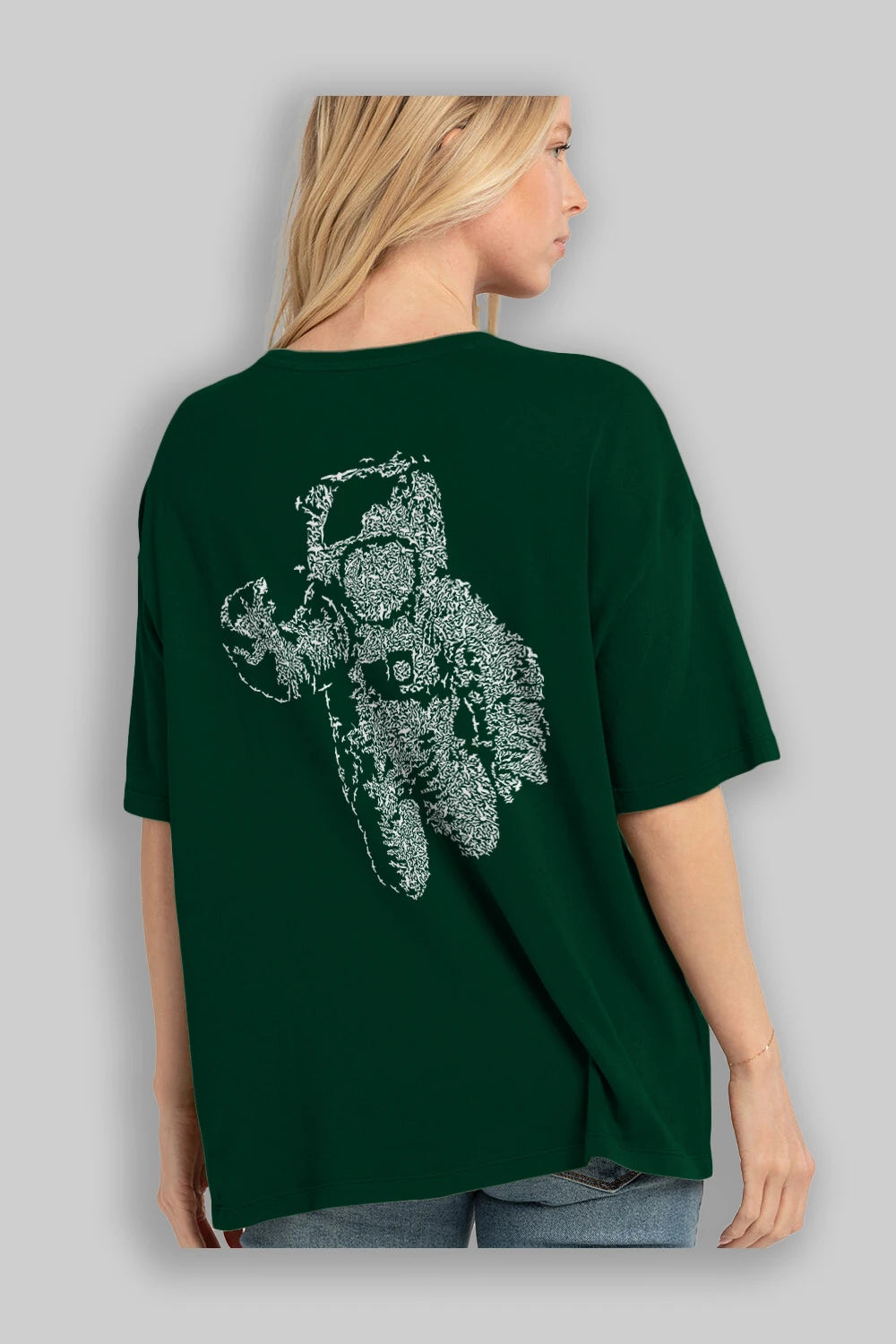 Flying Astronaut Arka Baskılı Oversize t-shirt %100 pamuk Erkek Kadın Unisex