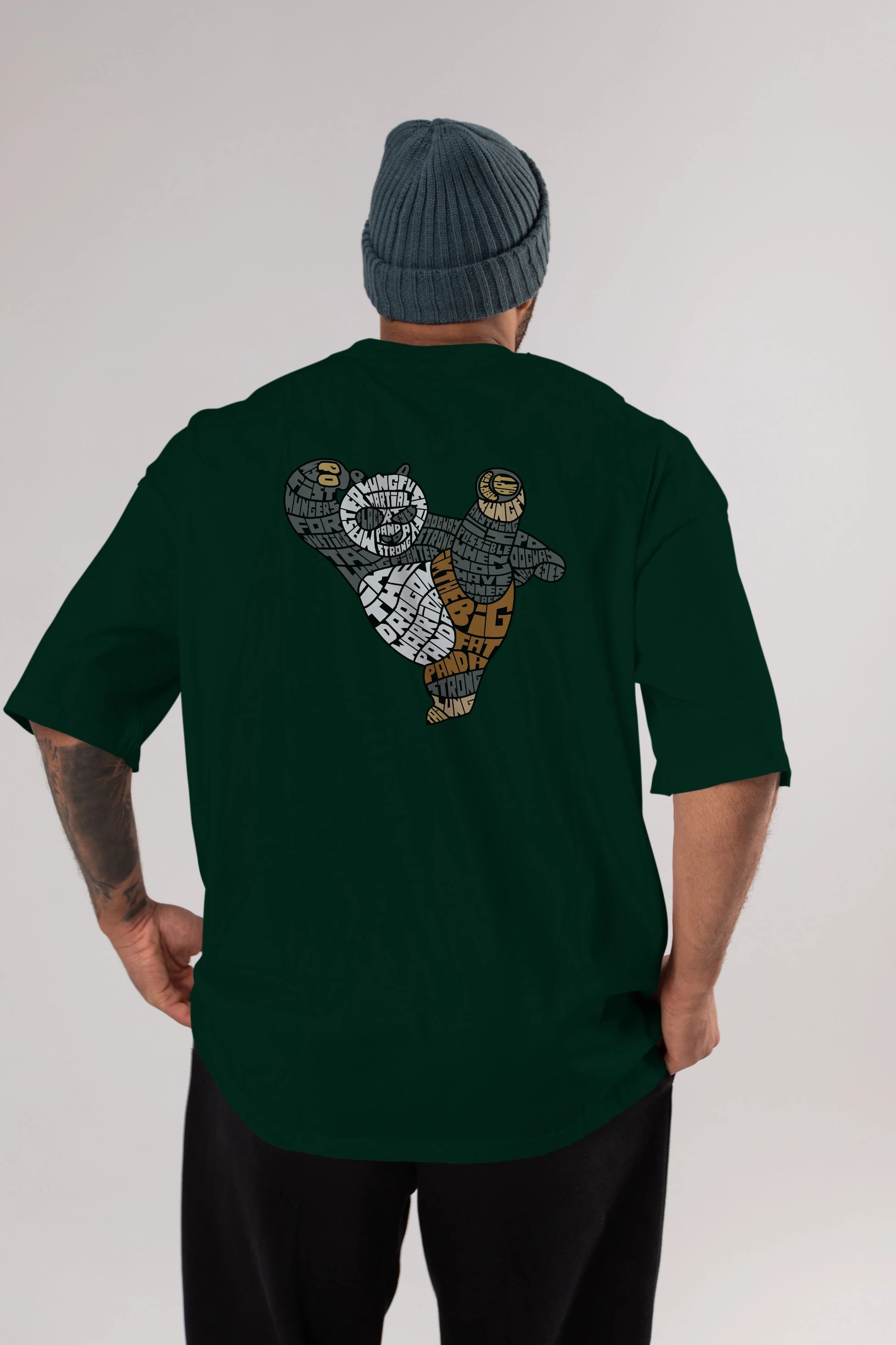Warrior Panda Arka Baskılı Oversize t-shirt %100 pamuk Erkek Kadın Unisex