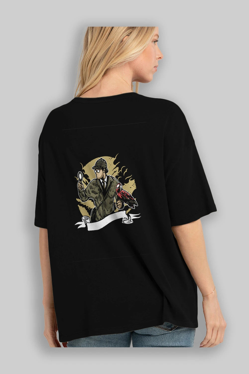 Sherlock Holmes Arka Baskılı Oversize t-shirt Erkek Kadın Unisex %100 Pamuk