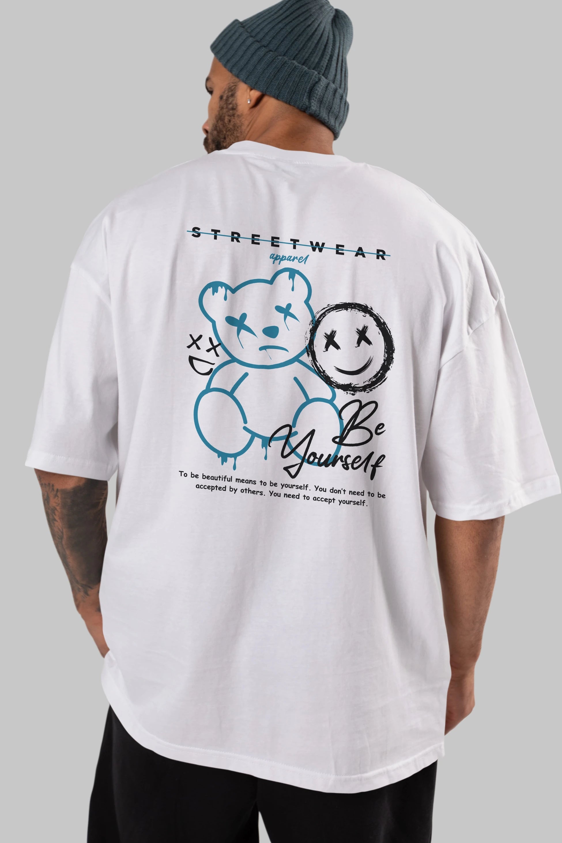 Be Yourself Bear Arka Baskılı Oversize t-shirt Erkek Kadın Unisex