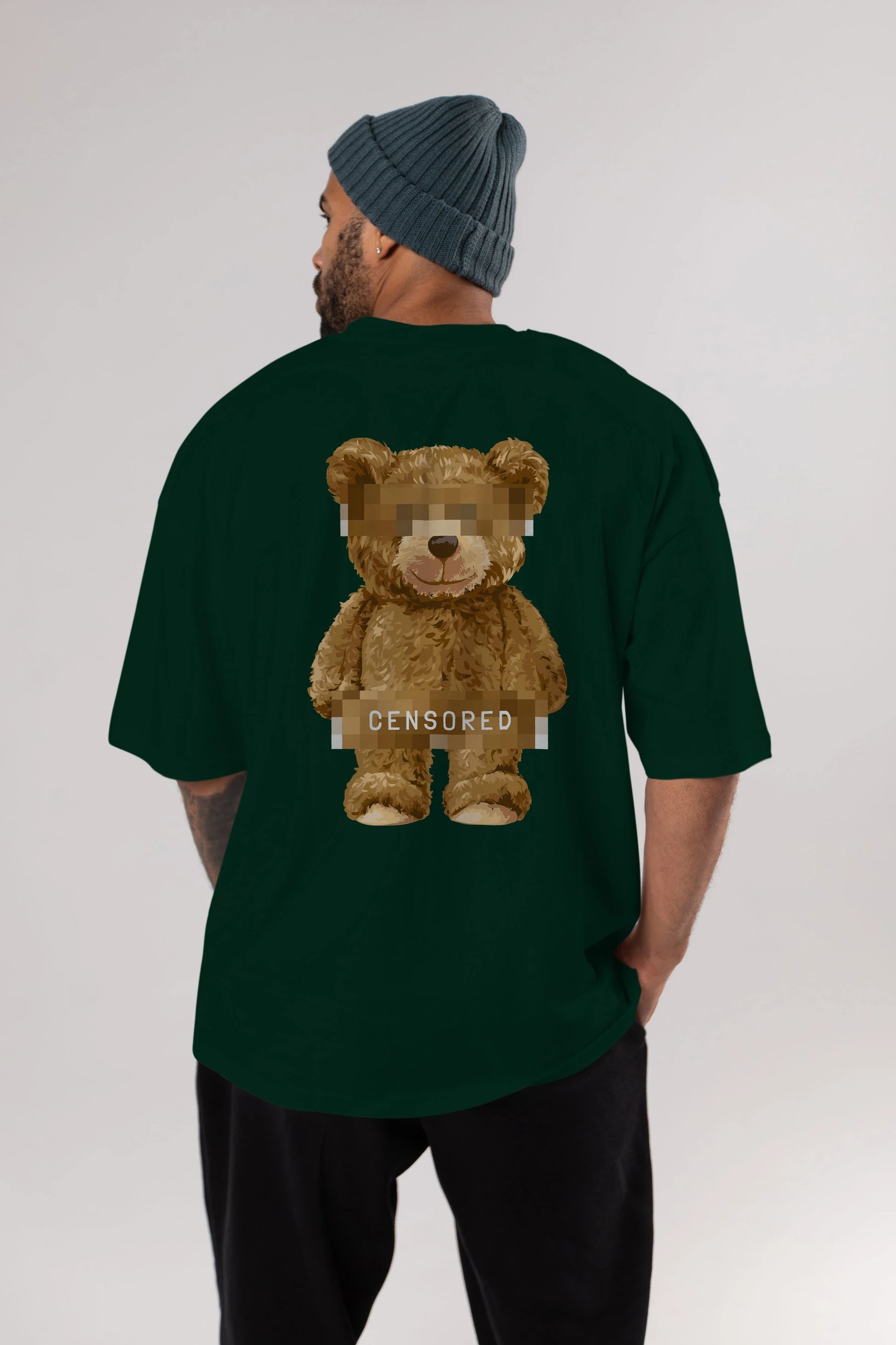 Teddy Bear Censored Arka Baskılı Oversize t-shirt Erkek Kadın Unisex %100 Pamuk