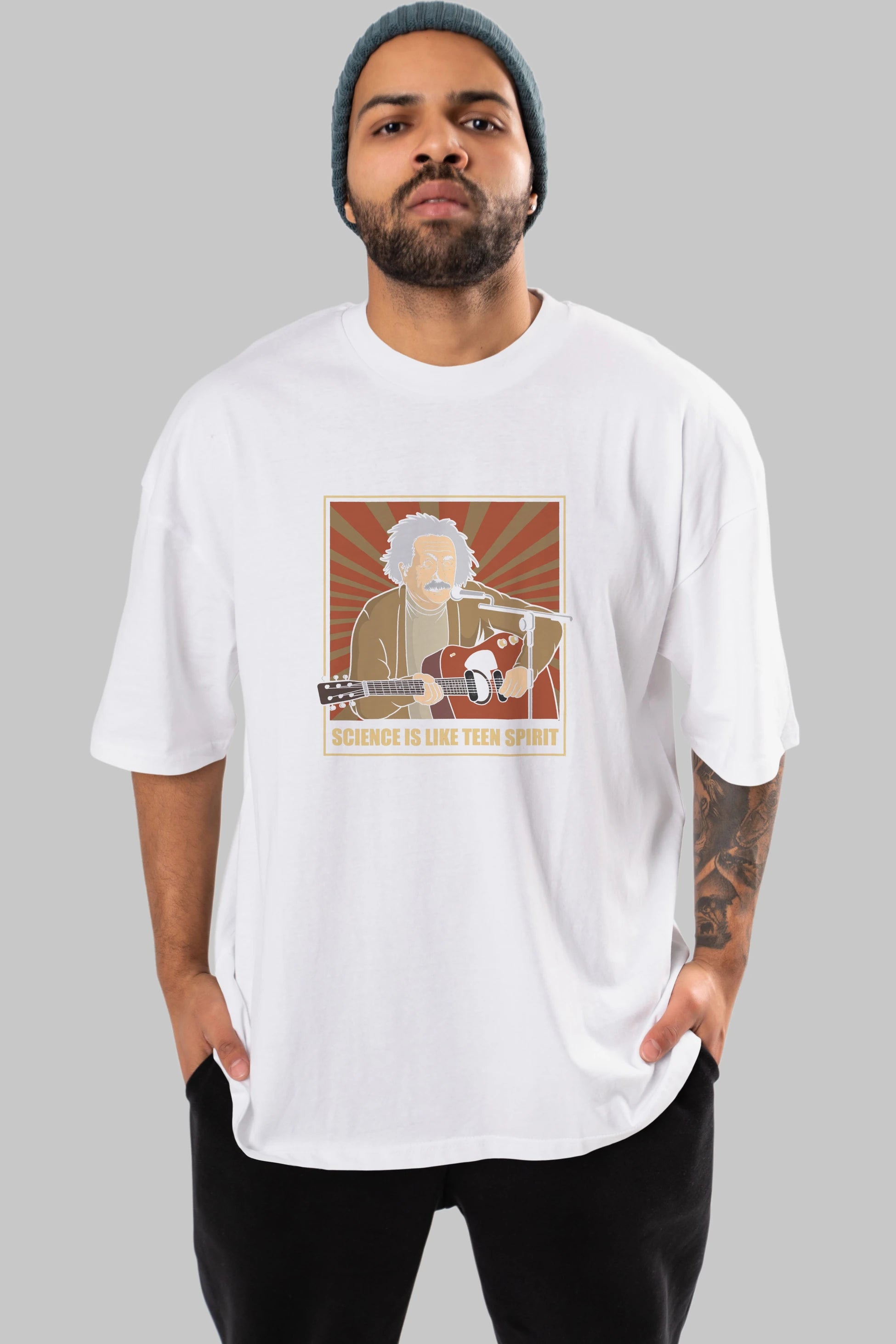 Kurt Einstein Ön Baskılı Oversize t-shirt Erkek Kadın Unisex %100 Pamuk tişort
