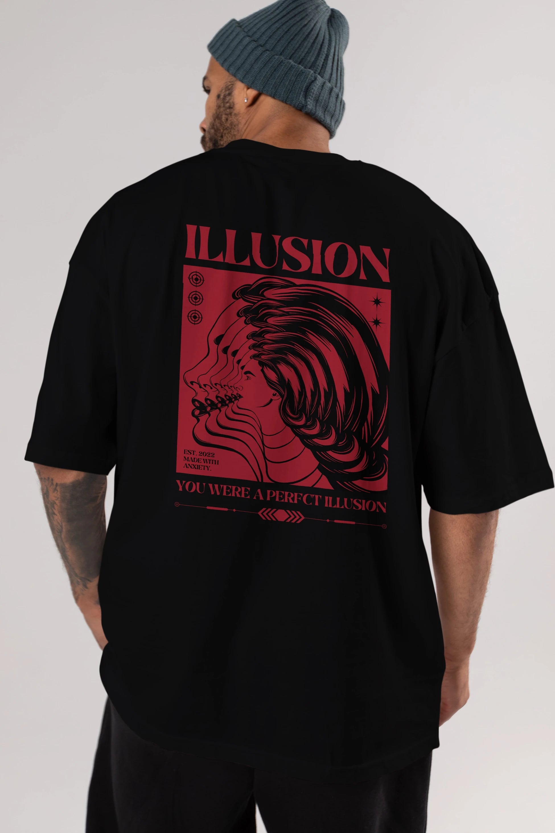 Illusion Streetwear Arka Baskılı Oversize t-shirt Erkek Kadın Unisex