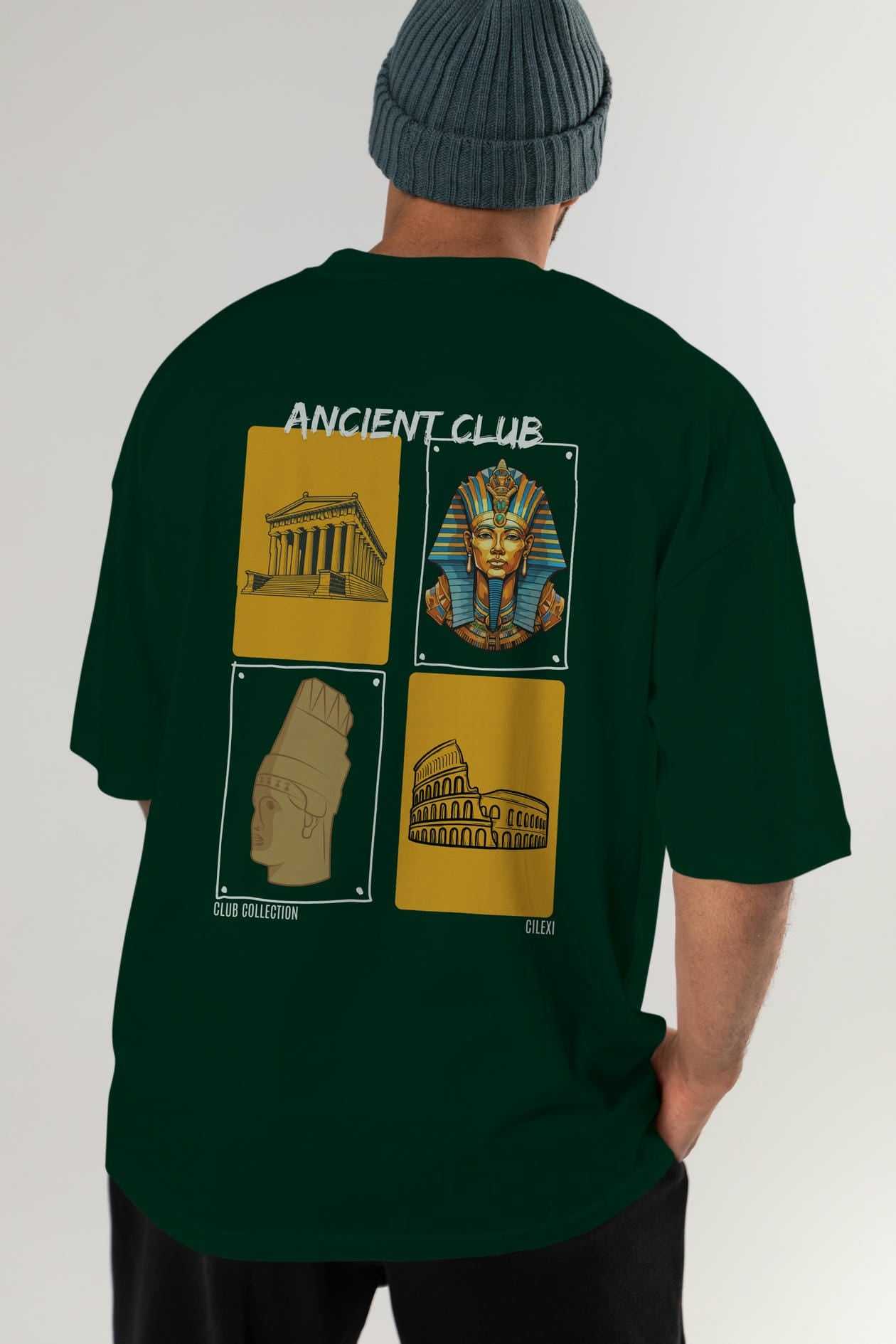 Ancient Club Arka Baskılı Oversize t-shirt Erkek Kadın %100 Pamuk Bisiklet Yaka tişort