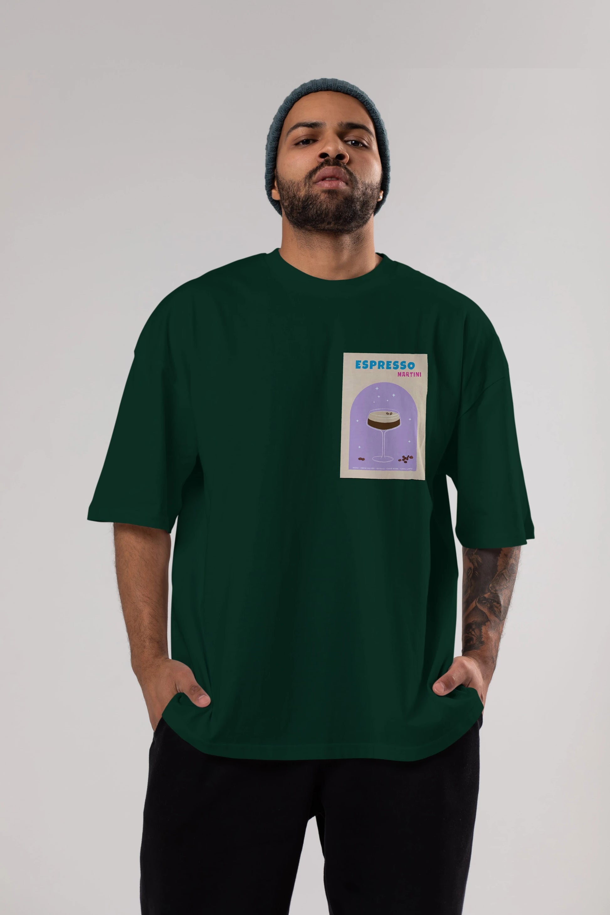 Espresso Martini 5 Ön Sol Baskılı Oversize t-shirt Erkek Kadın Unisex %100 Pamuk Bisiklet Yaka tişort