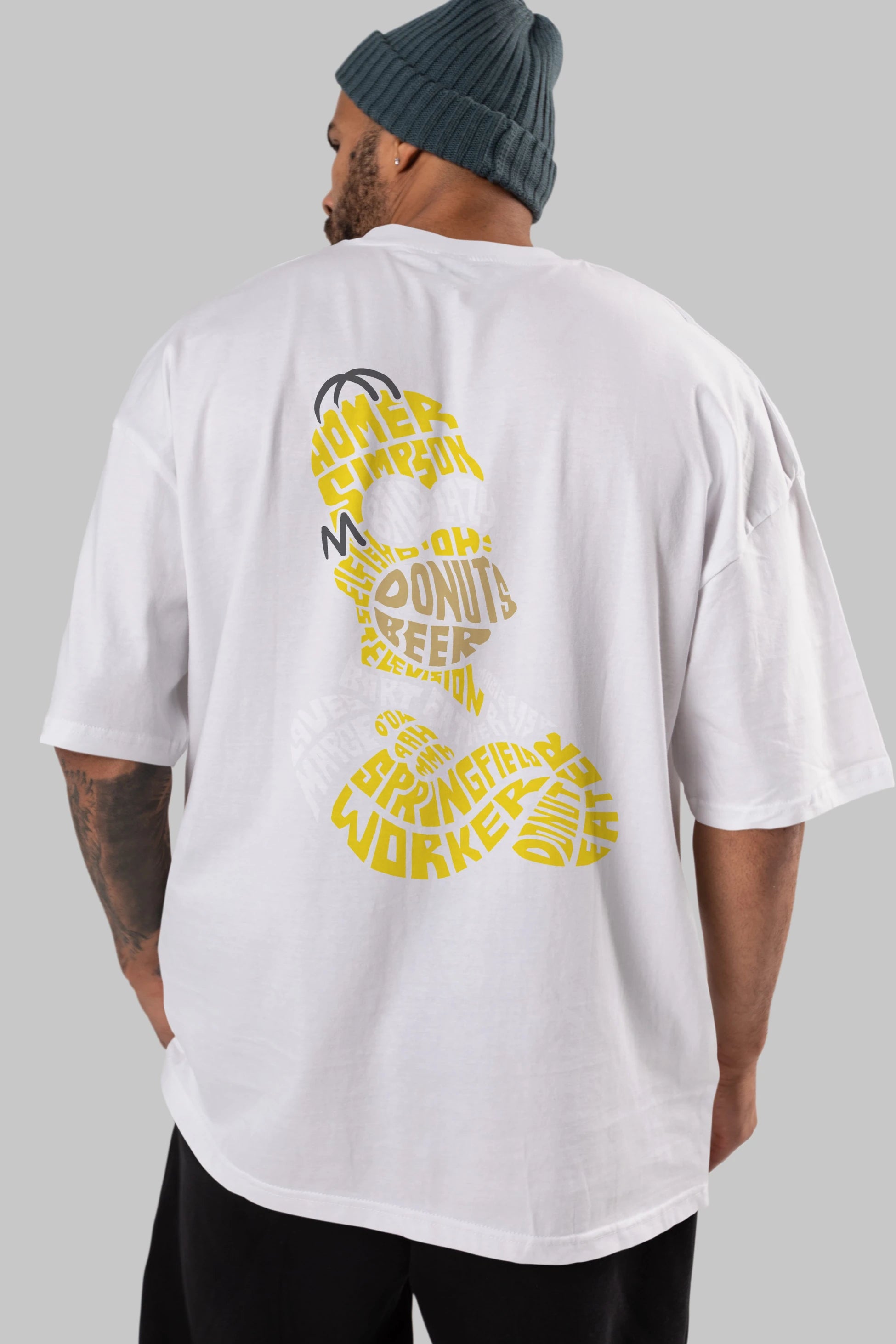 Homer Simpson Arka Baskılı Oversize t-shirt %100 pamuk Erkek Kadın Unisex